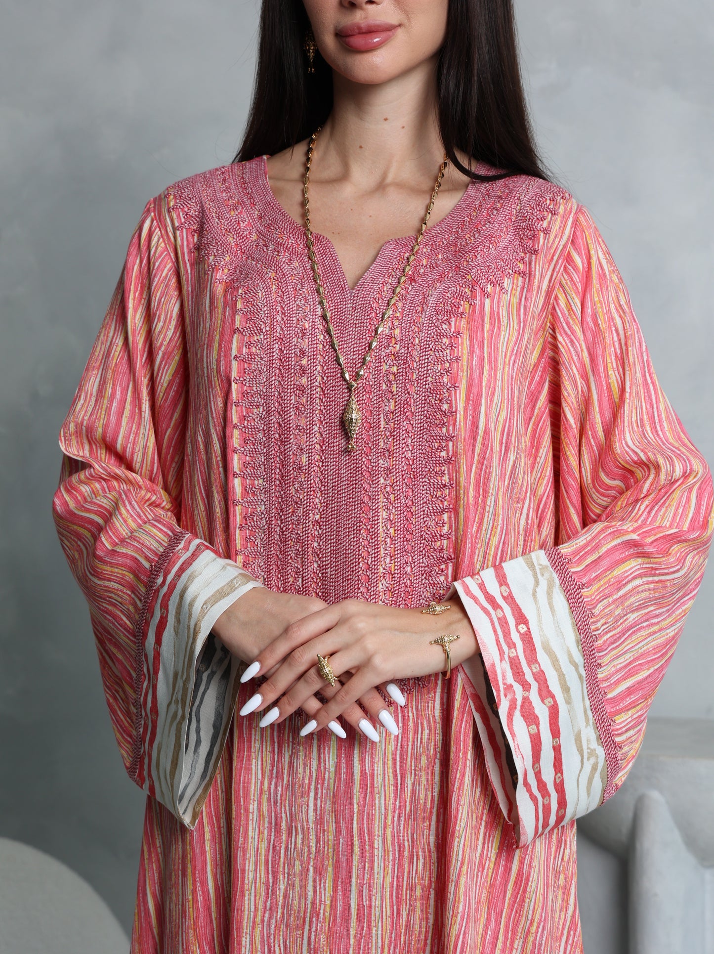 Coral Stripe Kaftan