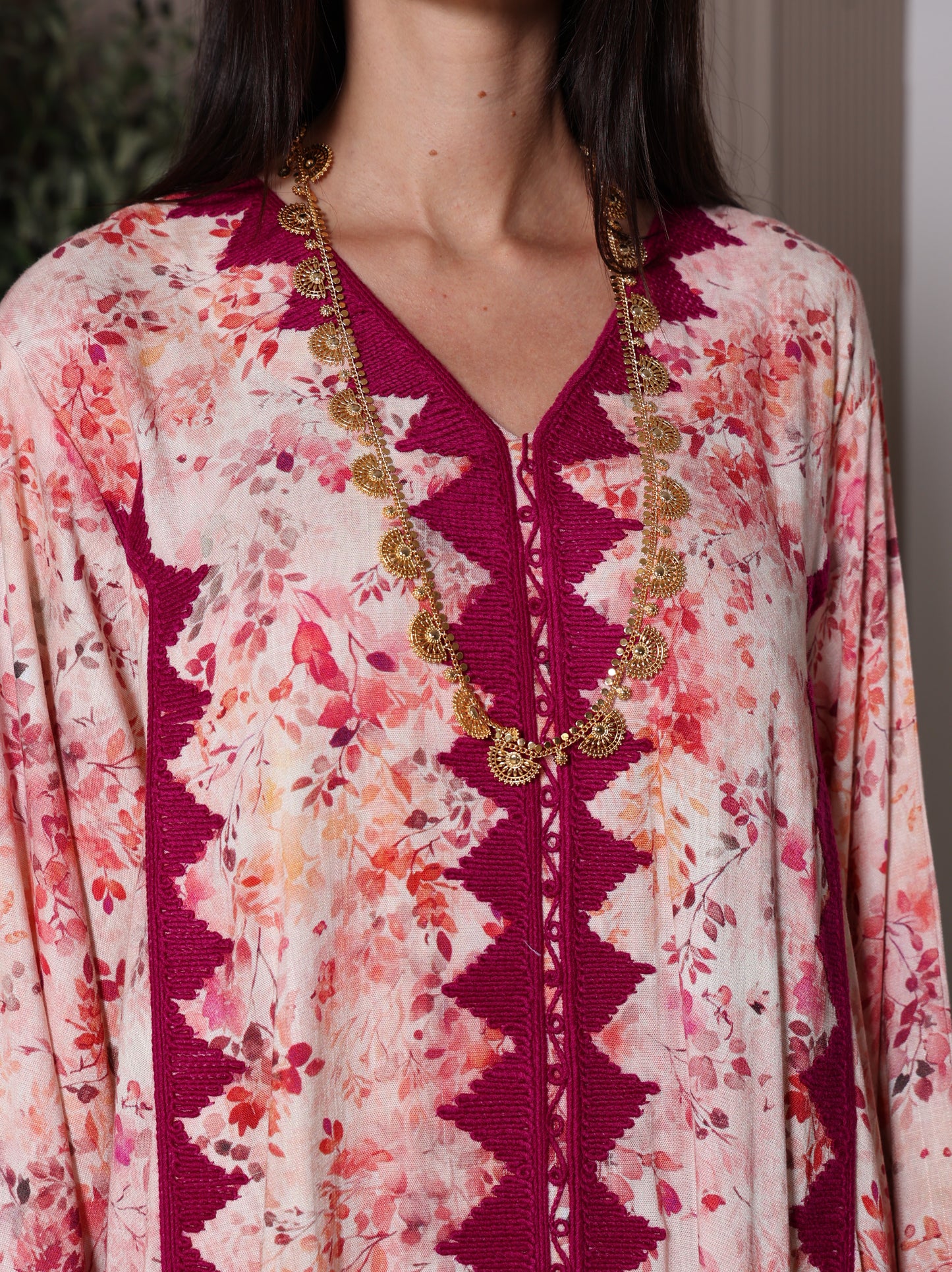 Fuschia & Peach Floral Kaftan