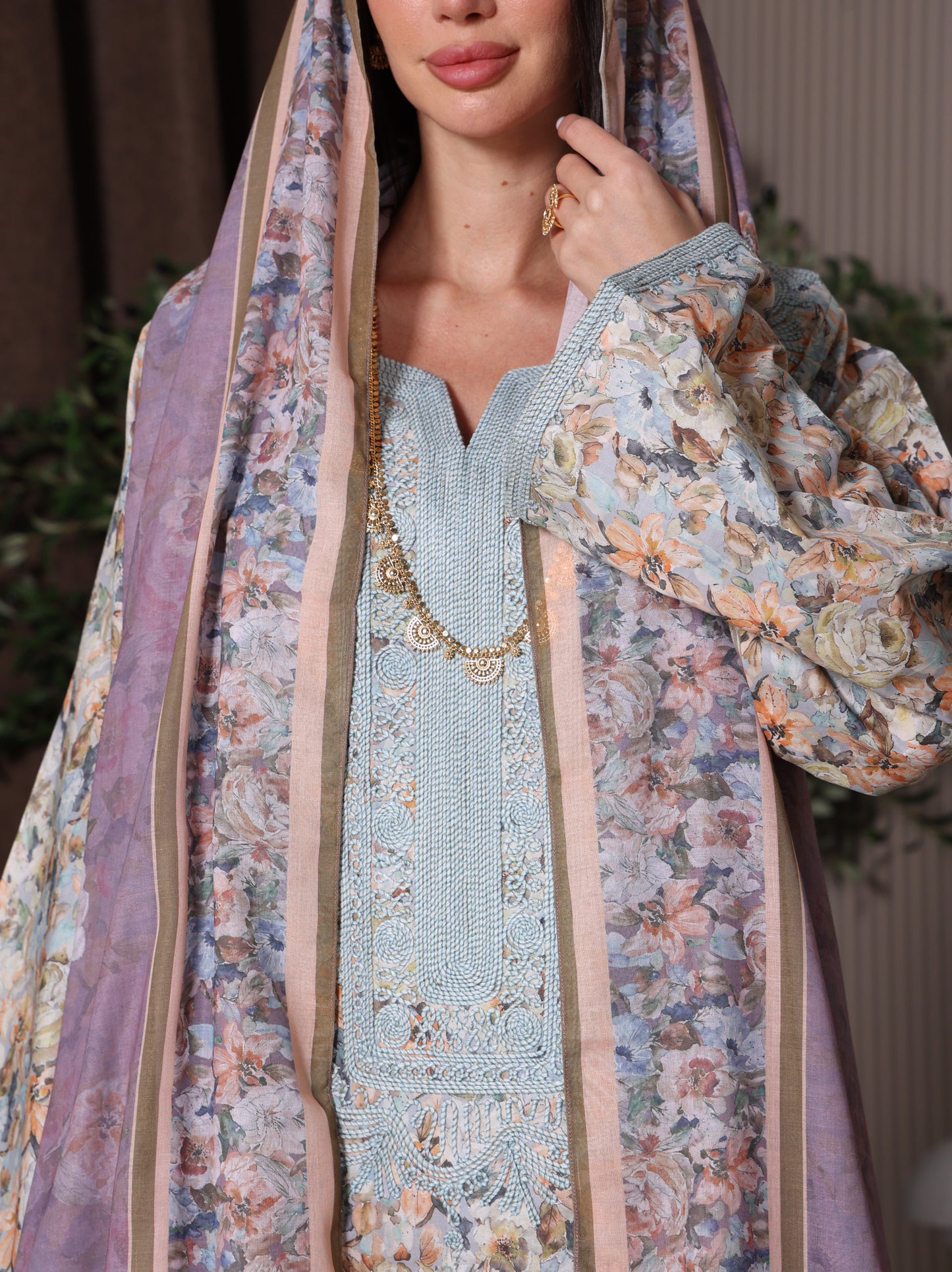 Mauve Meadow Floral Kaftan Set