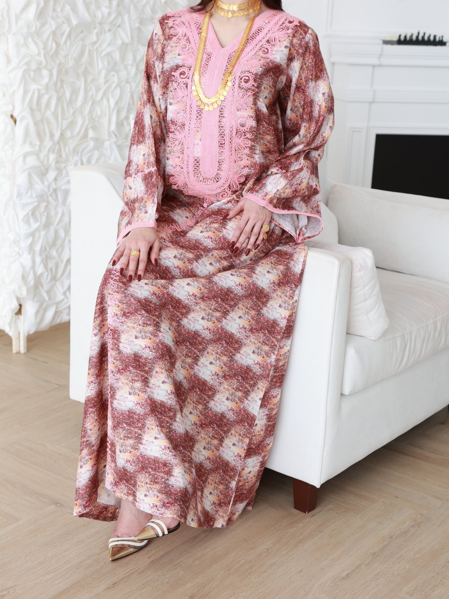 Rustic Rosewood Elegance Embroidered Dress