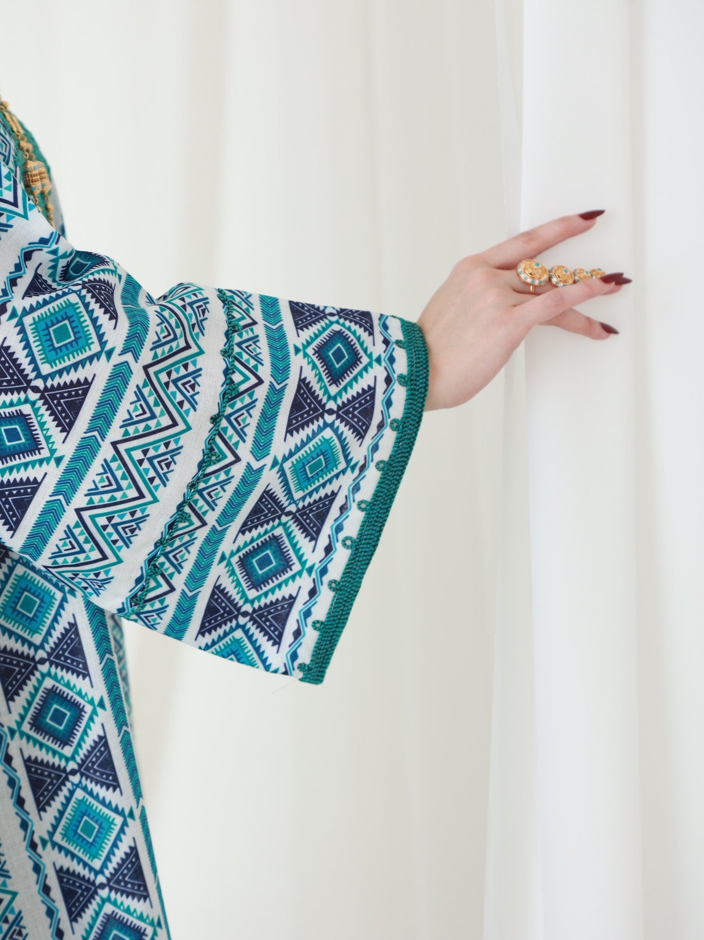 Teal Mirage Geomatrical Print with Embroidery