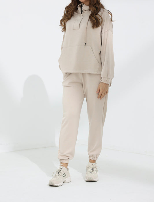 Women's Beige Sleek Kint Hoodie