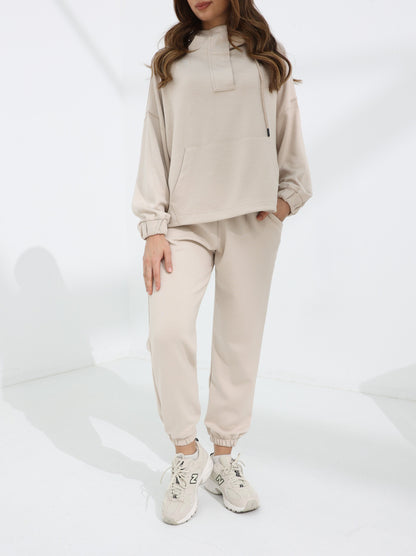 Women's Beige Sleek Kint Hoodie