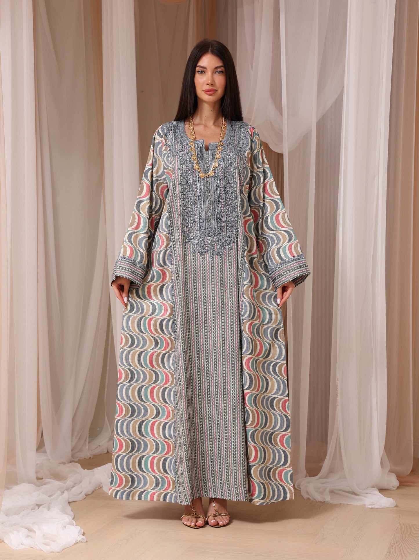 Rose Geometric Wave Kaftan