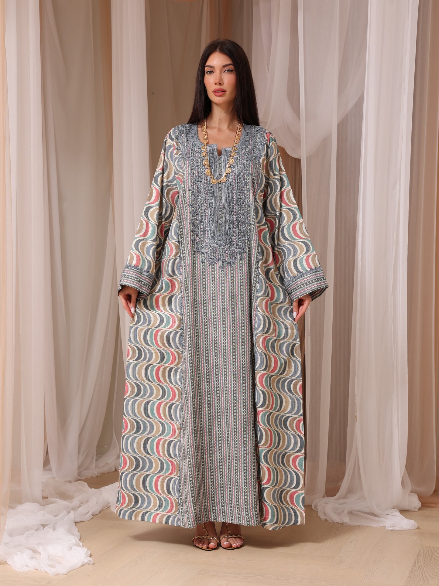 Rose Geometric Wave Kaftan