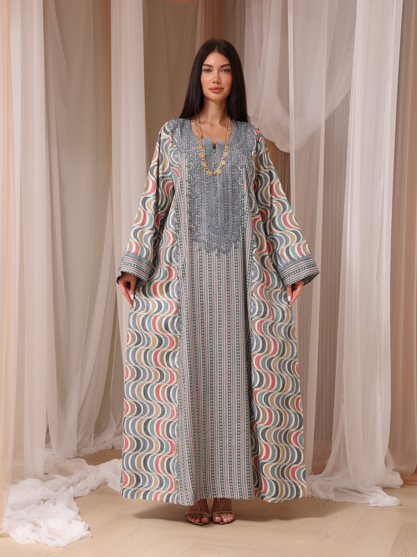 Rose Geometric Wave Kaftan