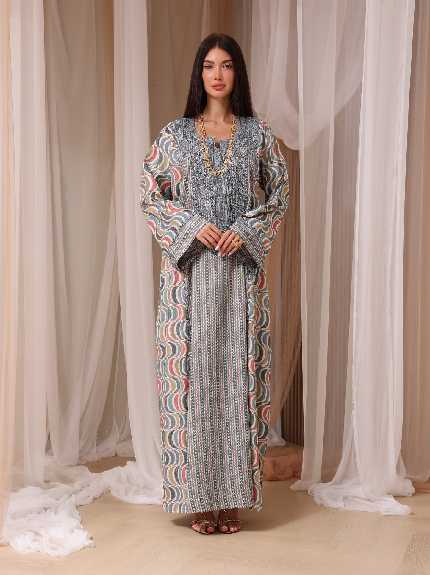 Rose Geometric Wave Kaftan