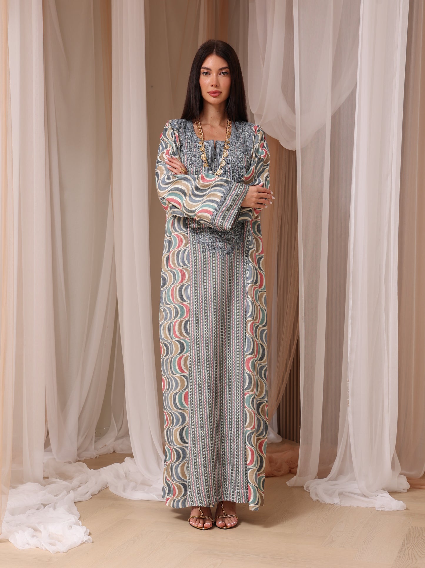 Rose Geometric Wave Kaftan