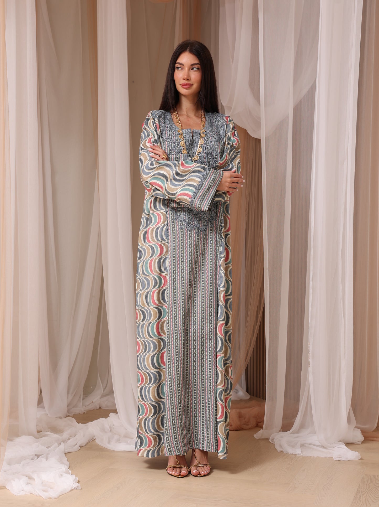 Rose Geometric Wave Kaftan