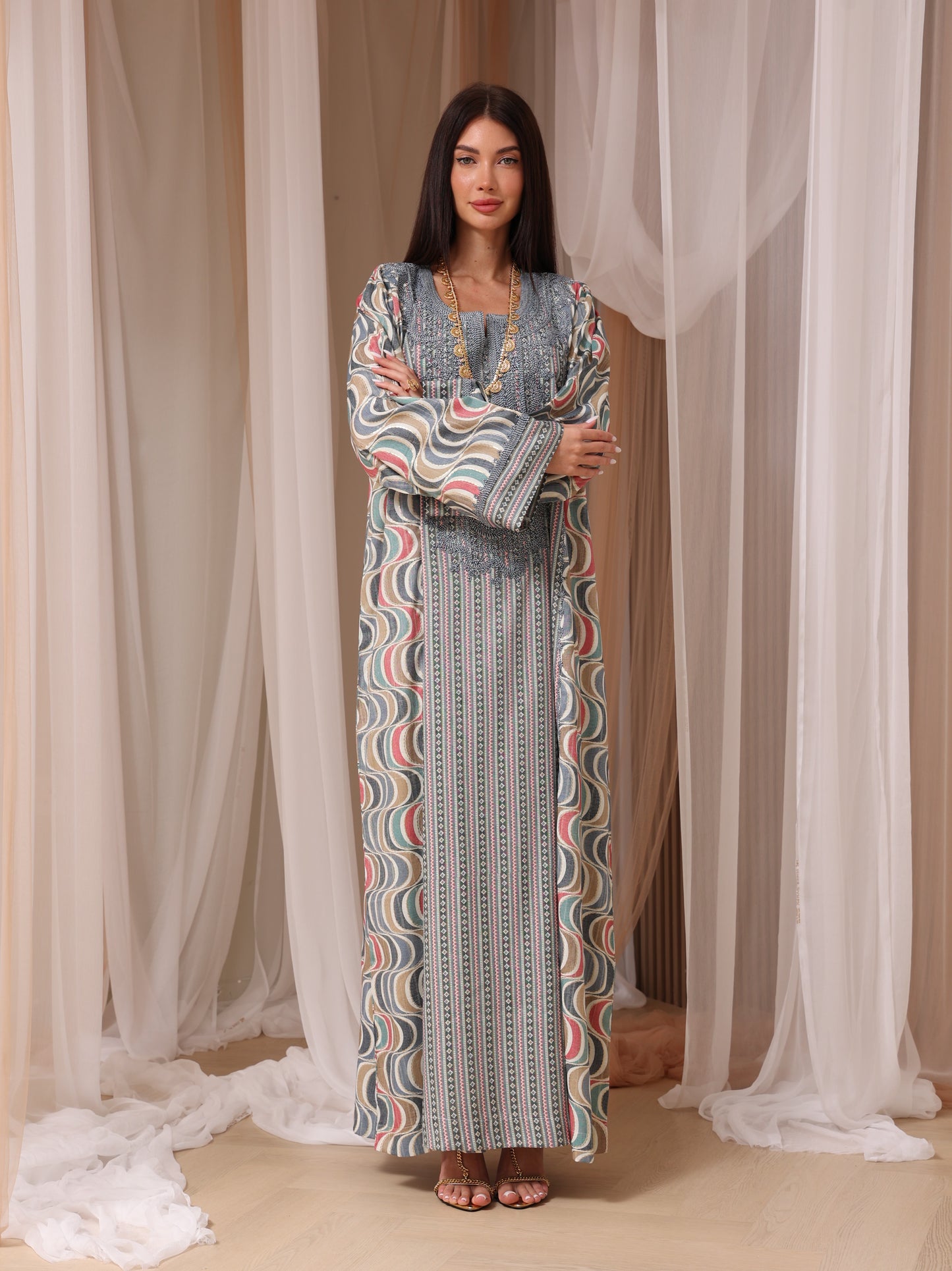 Rose Geometric Wave Kaftan
