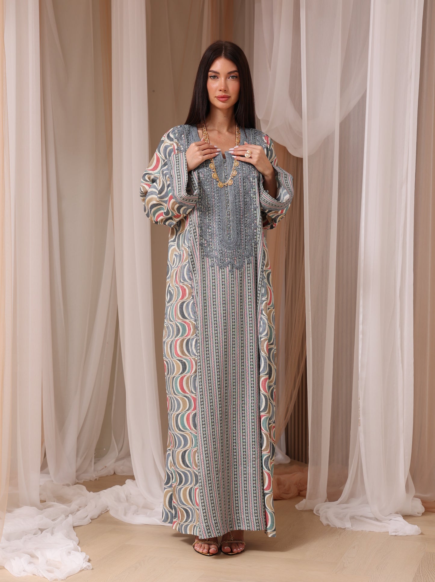 Rose Geometric Wave Kaftan