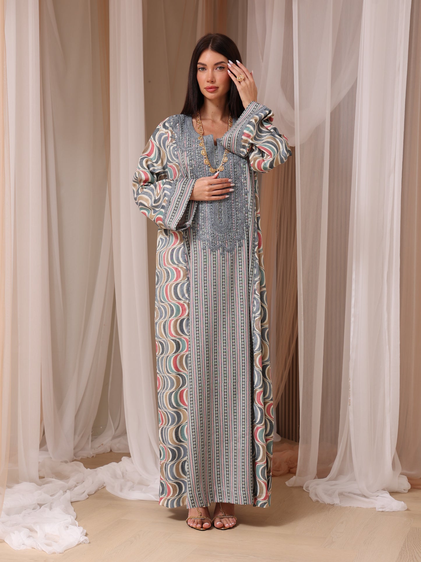 Rose Geometric Wave Kaftan