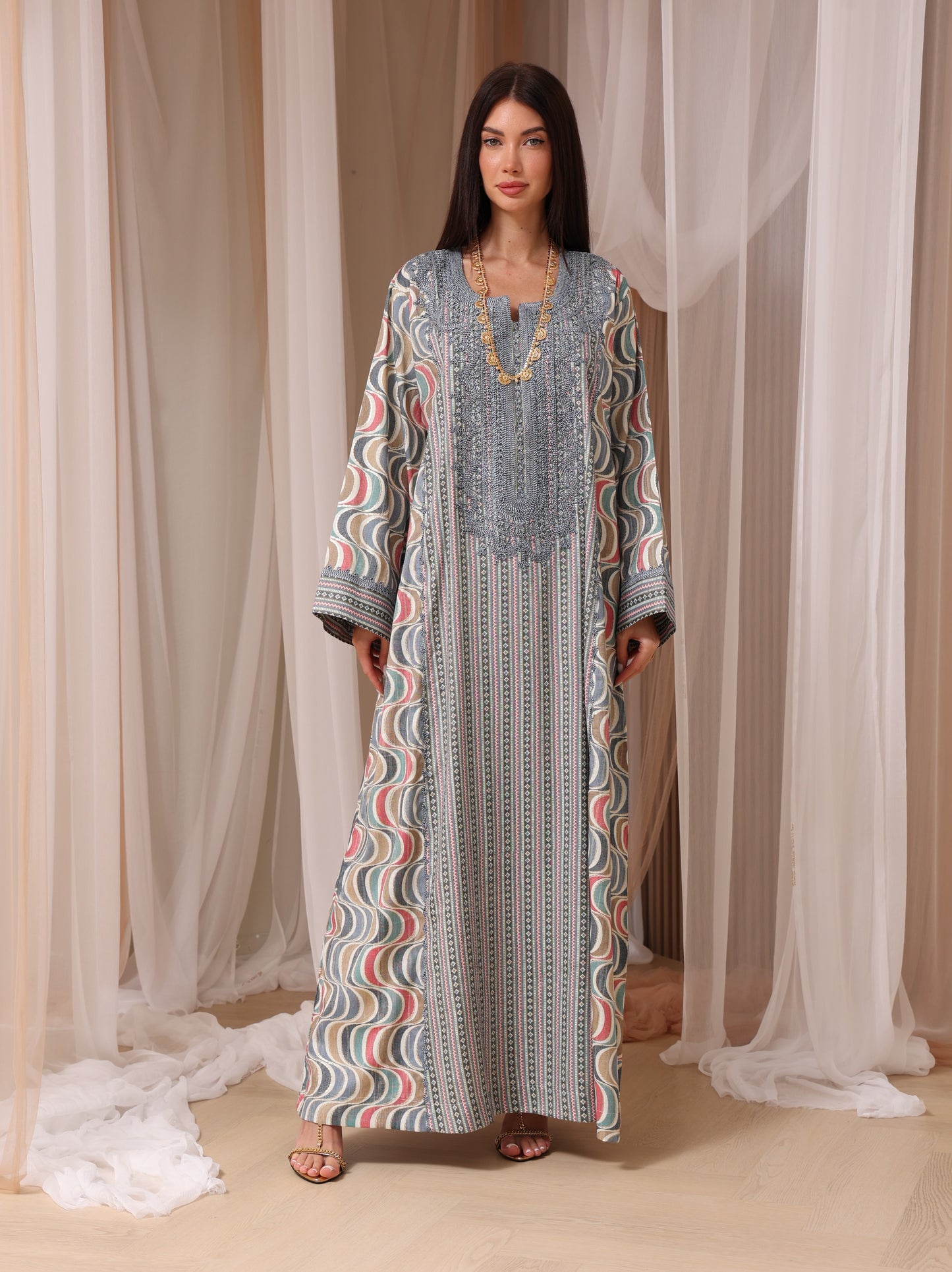 Rose Geometric Wave Kaftan