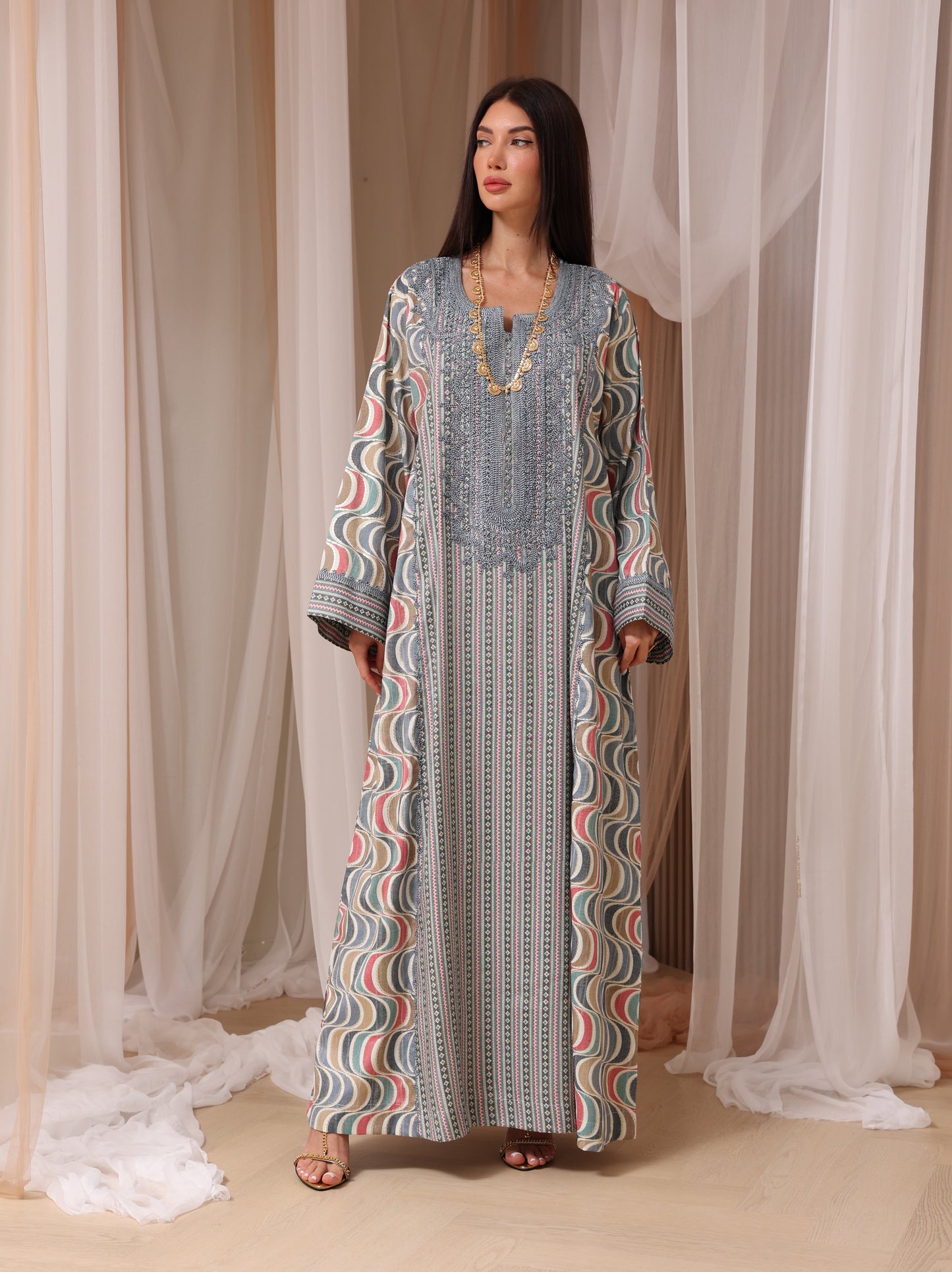 Rose Geometric Wave Kaftan