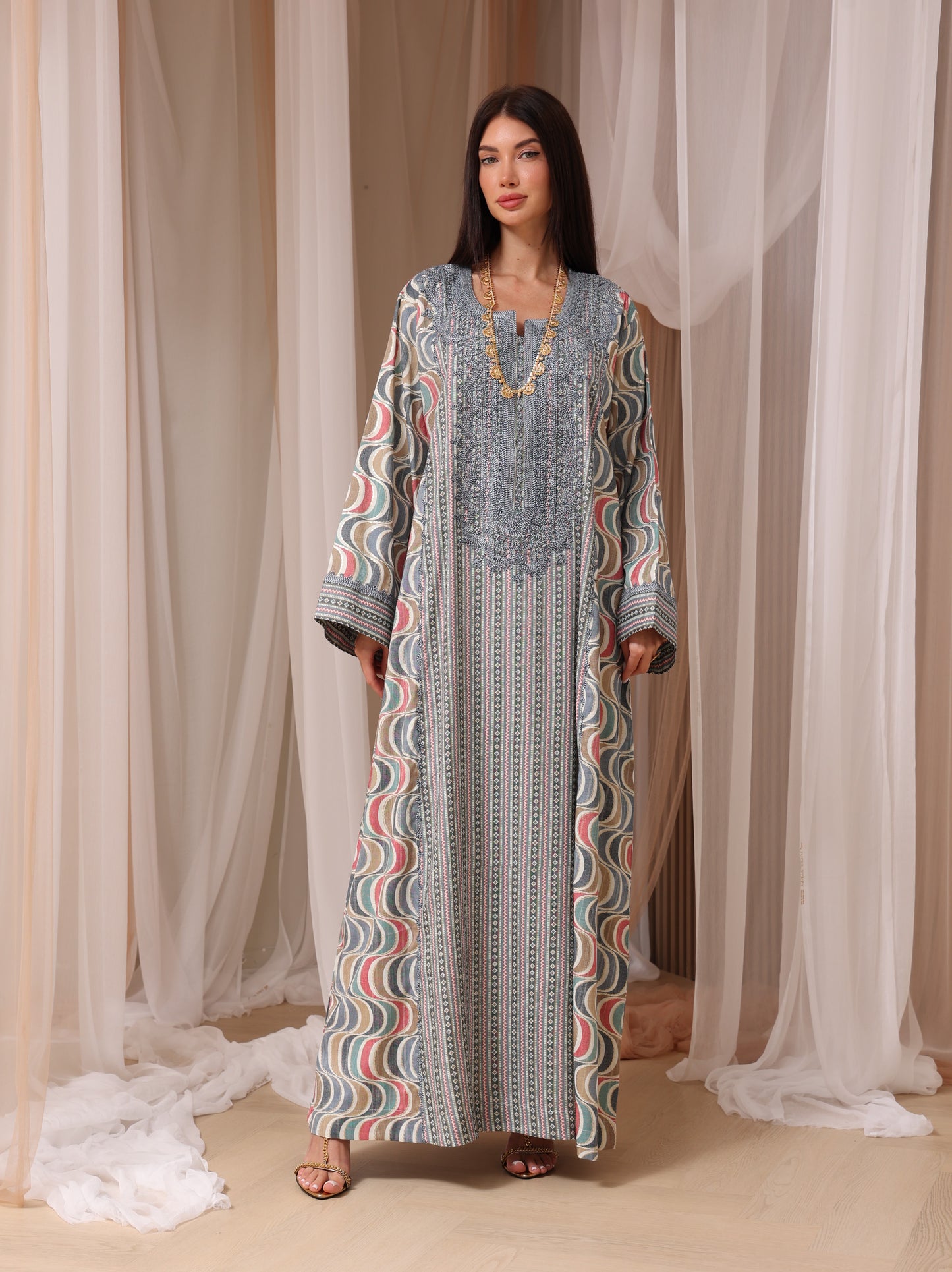Rose Geometric Wave Kaftan