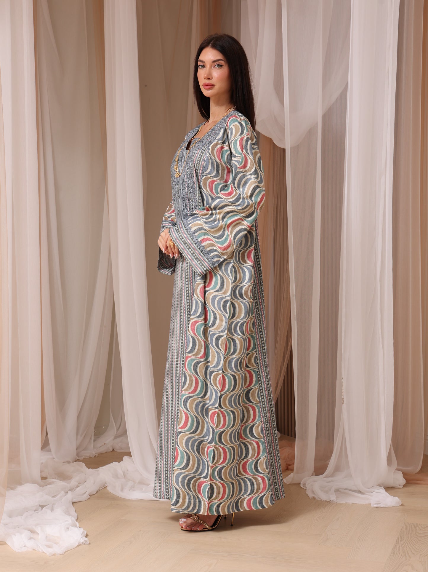 Rose Geometric Wave Kaftan