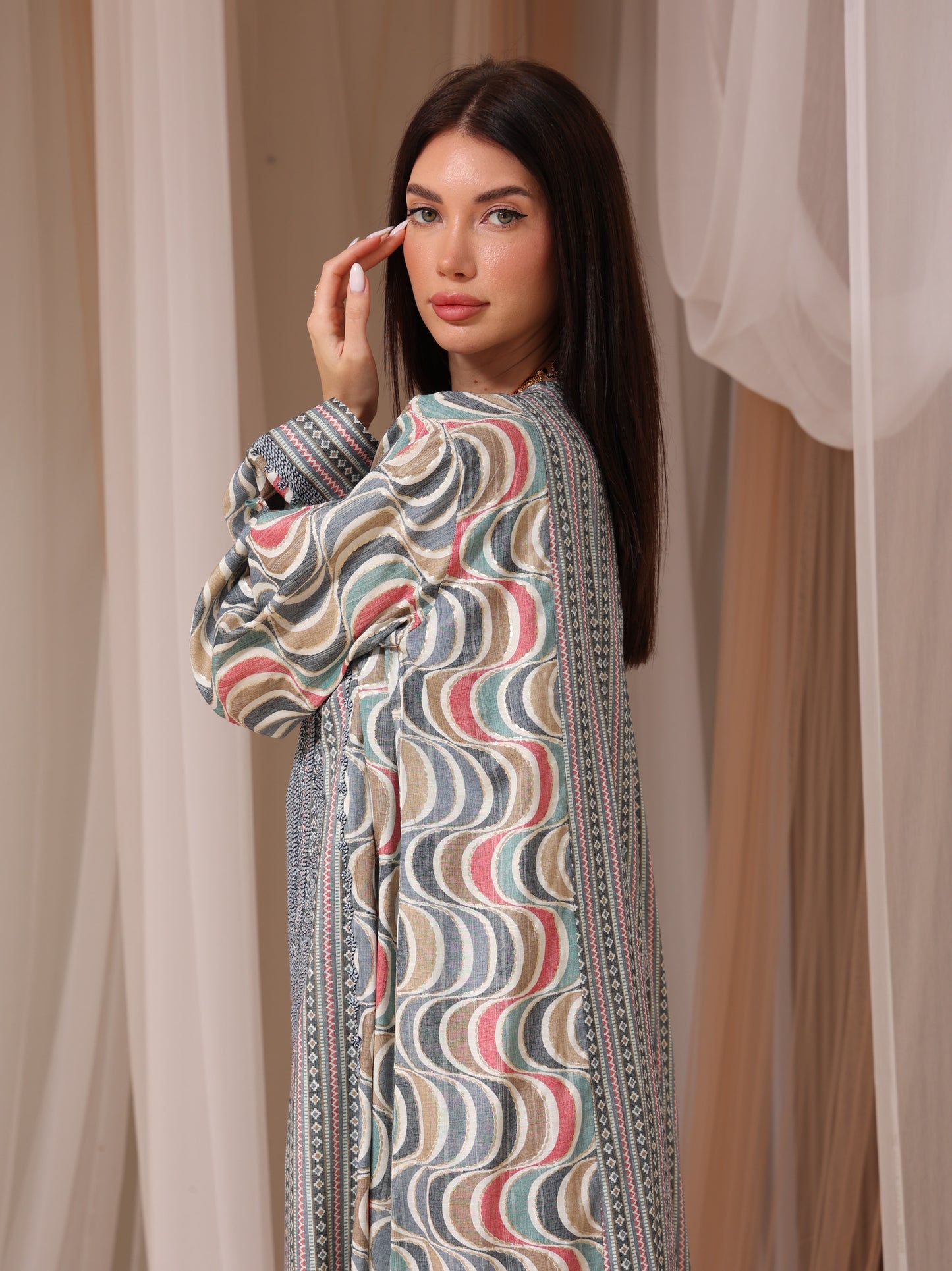 Rose Geometric Wave Kaftan