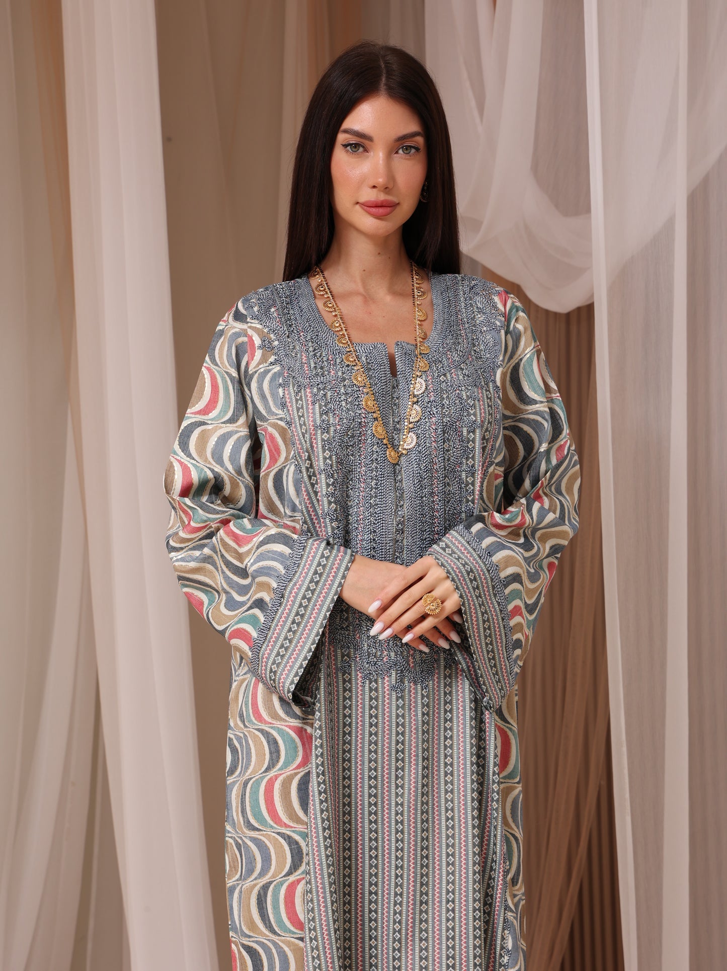 Rose Geometric Wave Kaftan