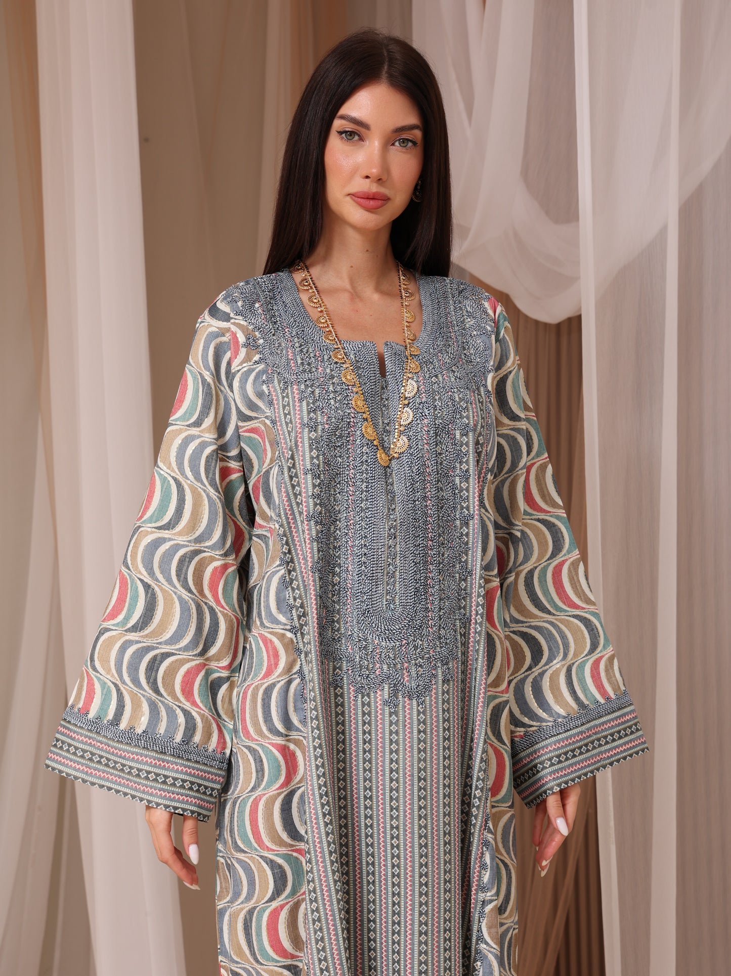 Rose Geometric Wave Kaftan
