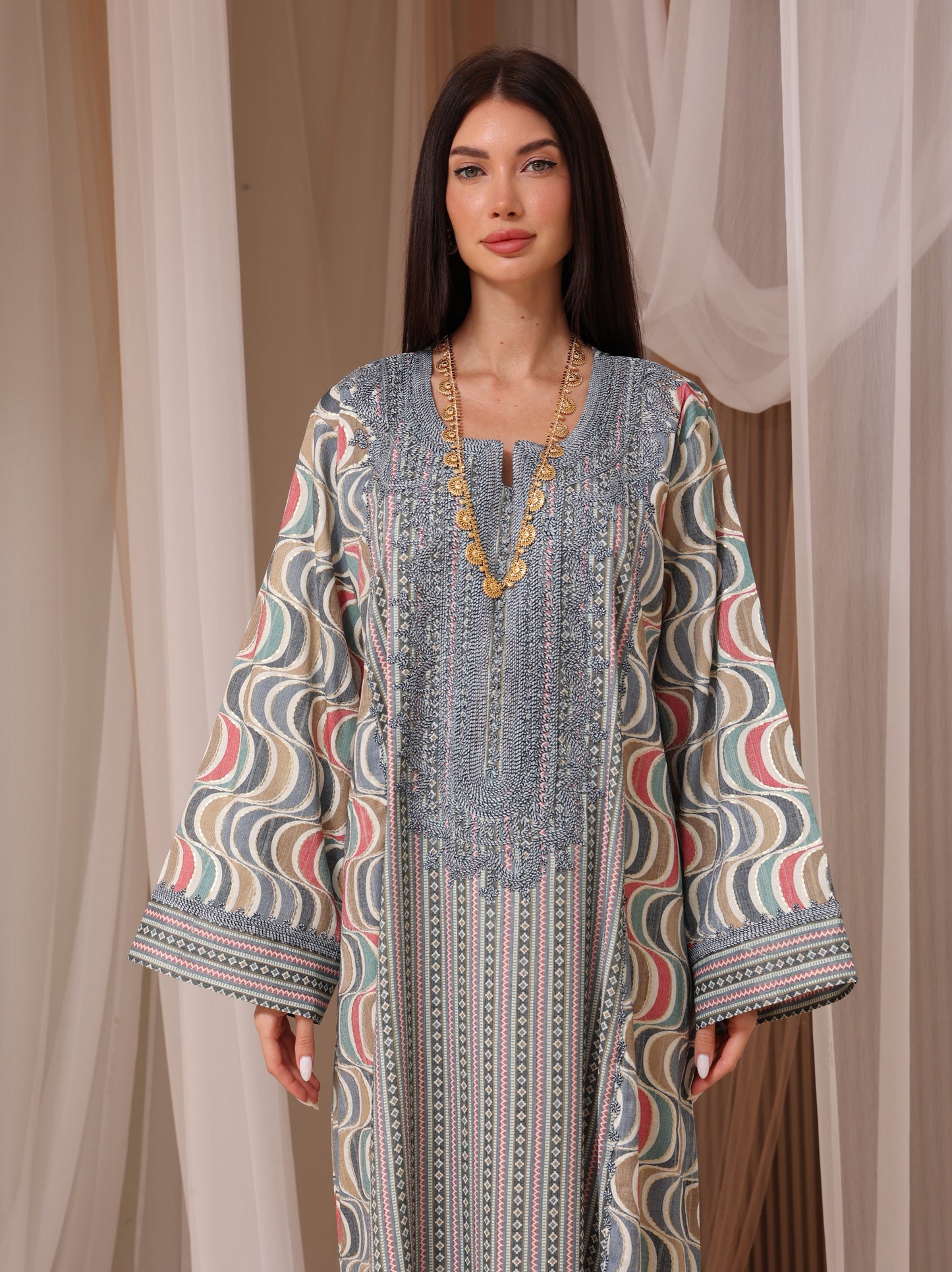 Rose Geometric Wave Kaftan