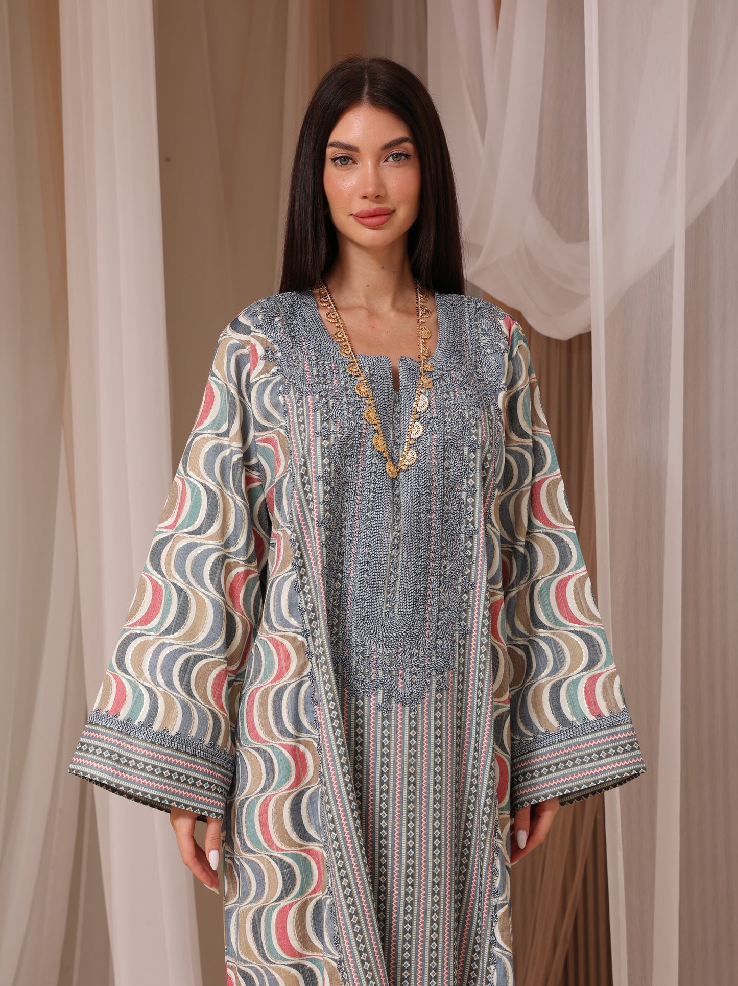 Rose Geometric Wave Kaftan