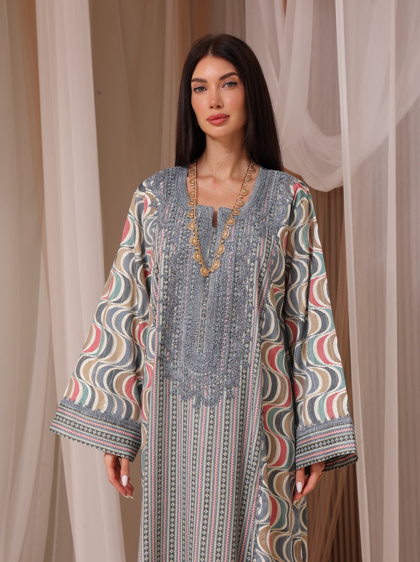 Rose Geometric Wave Kaftan