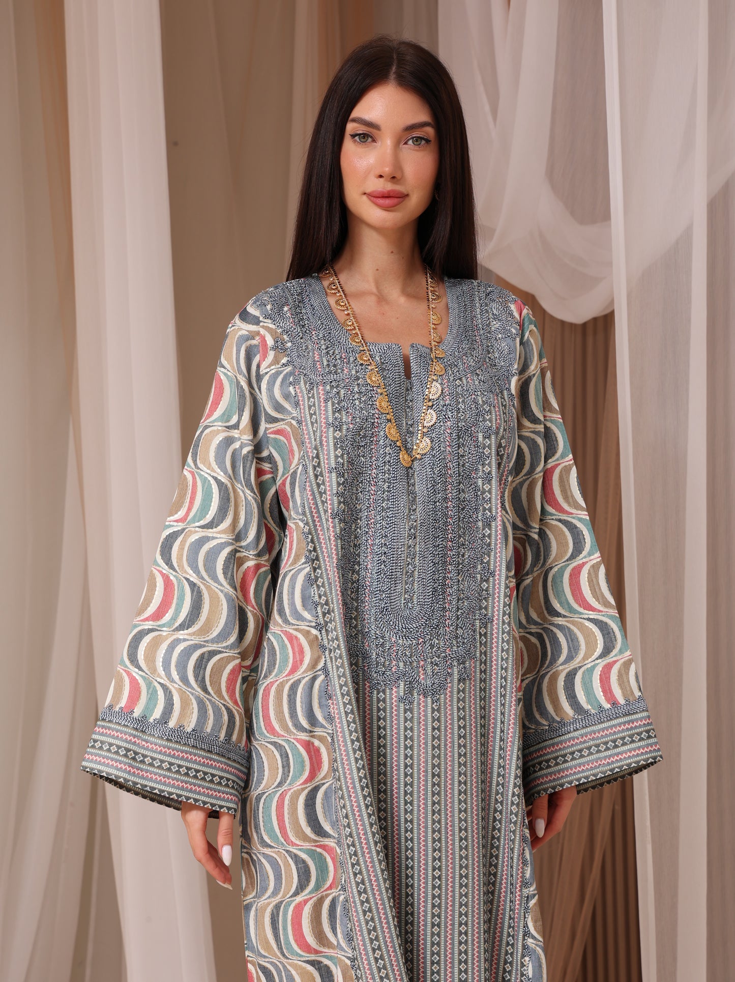 Rose Geometric Wave Kaftan