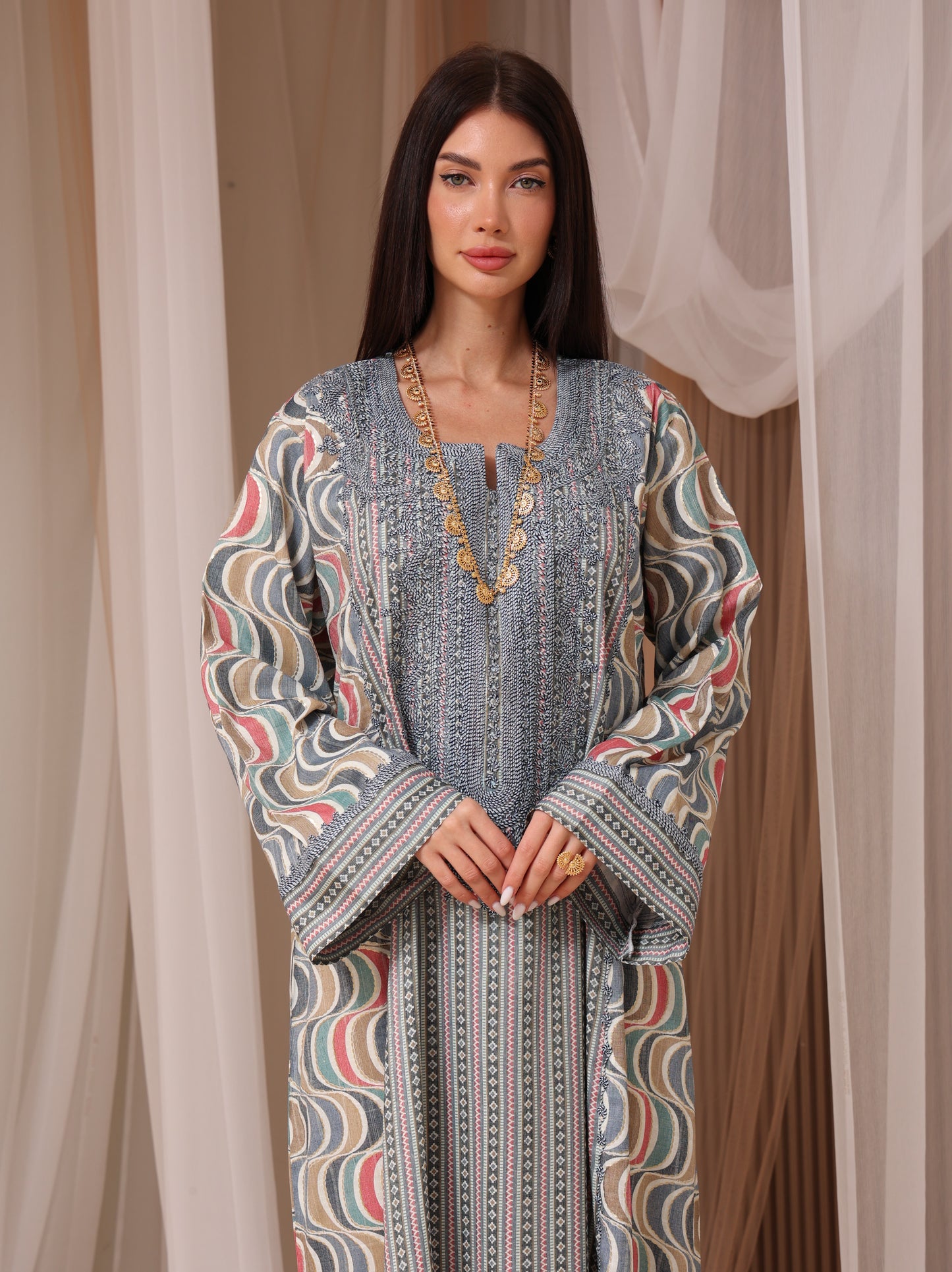 Rose Geometric Wave Kaftan