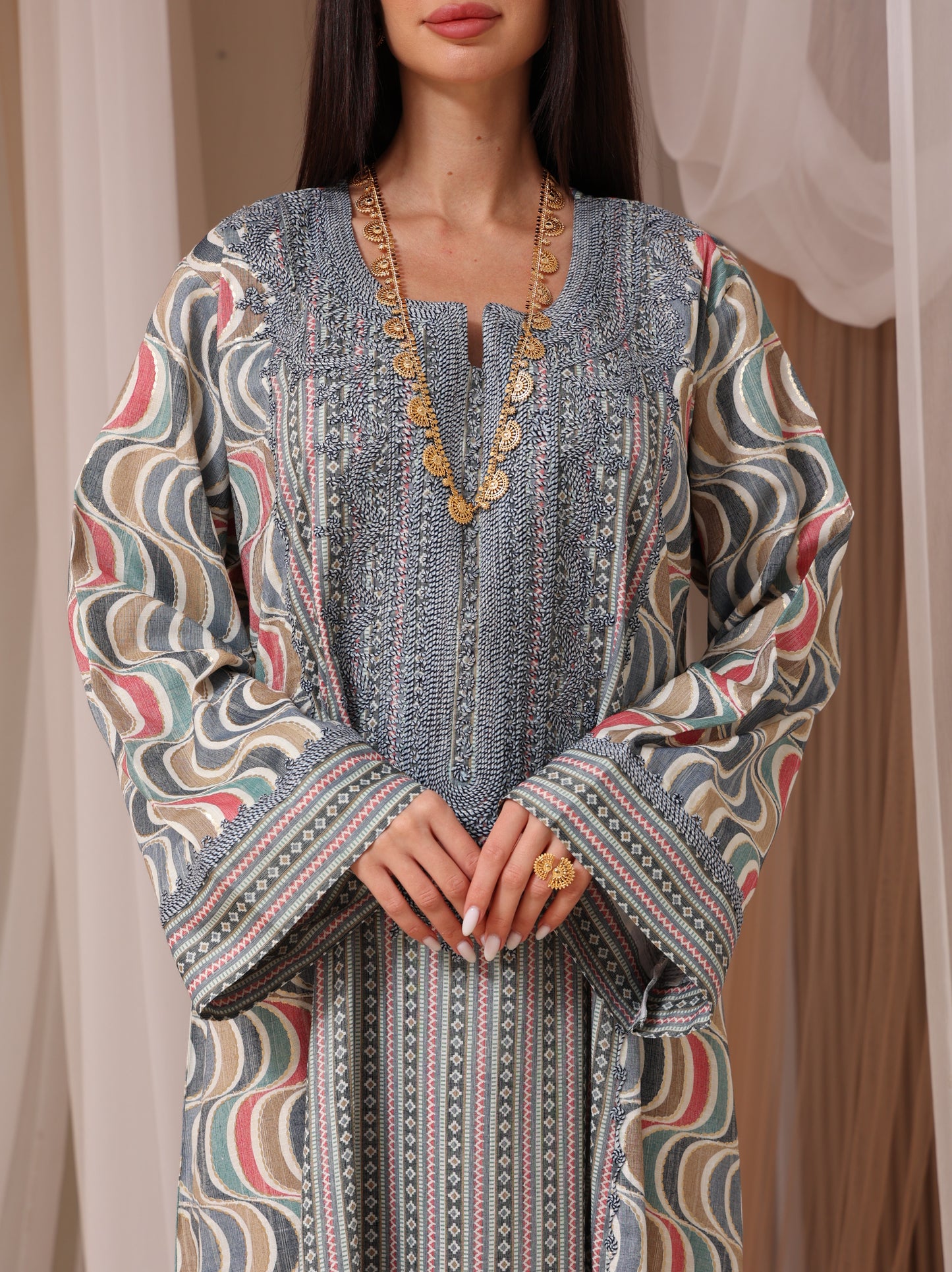 Rose Geometric Wave Kaftan