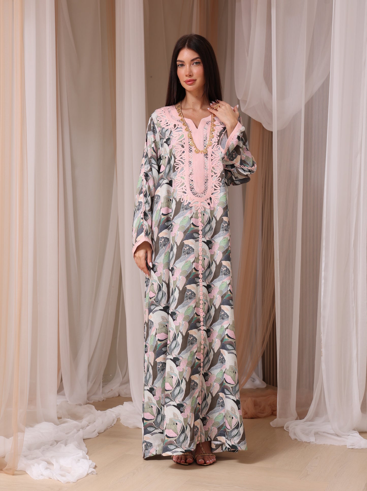 Slate Abstract Petal Kaftan