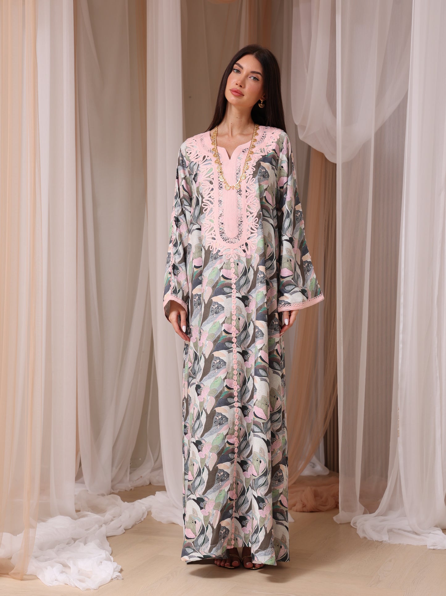 Slate Abstract Petal Kaftan