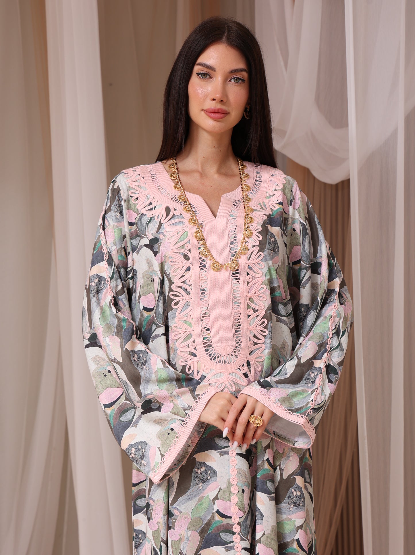 Slate Abstract Petal Kaftan