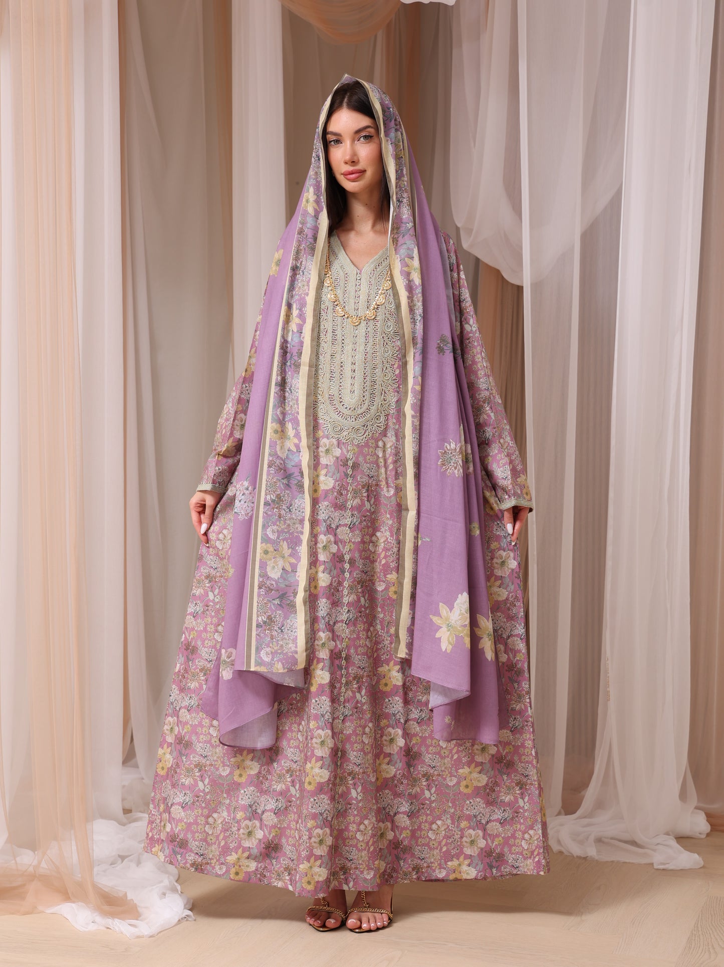 Lavender & Peach Wildflower Kaftan Set
