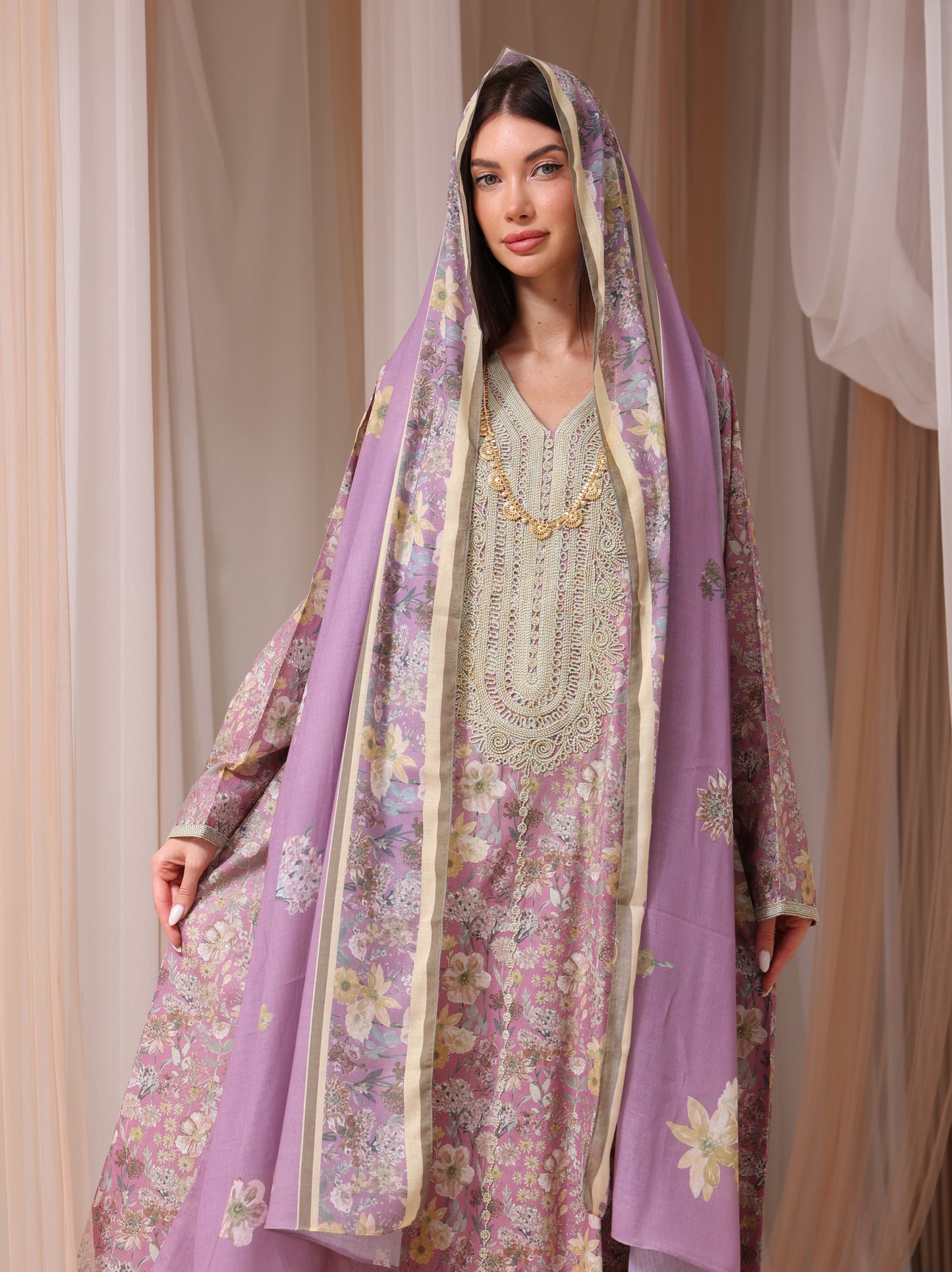 Lavender & Peach Wildflower Kaftan Set