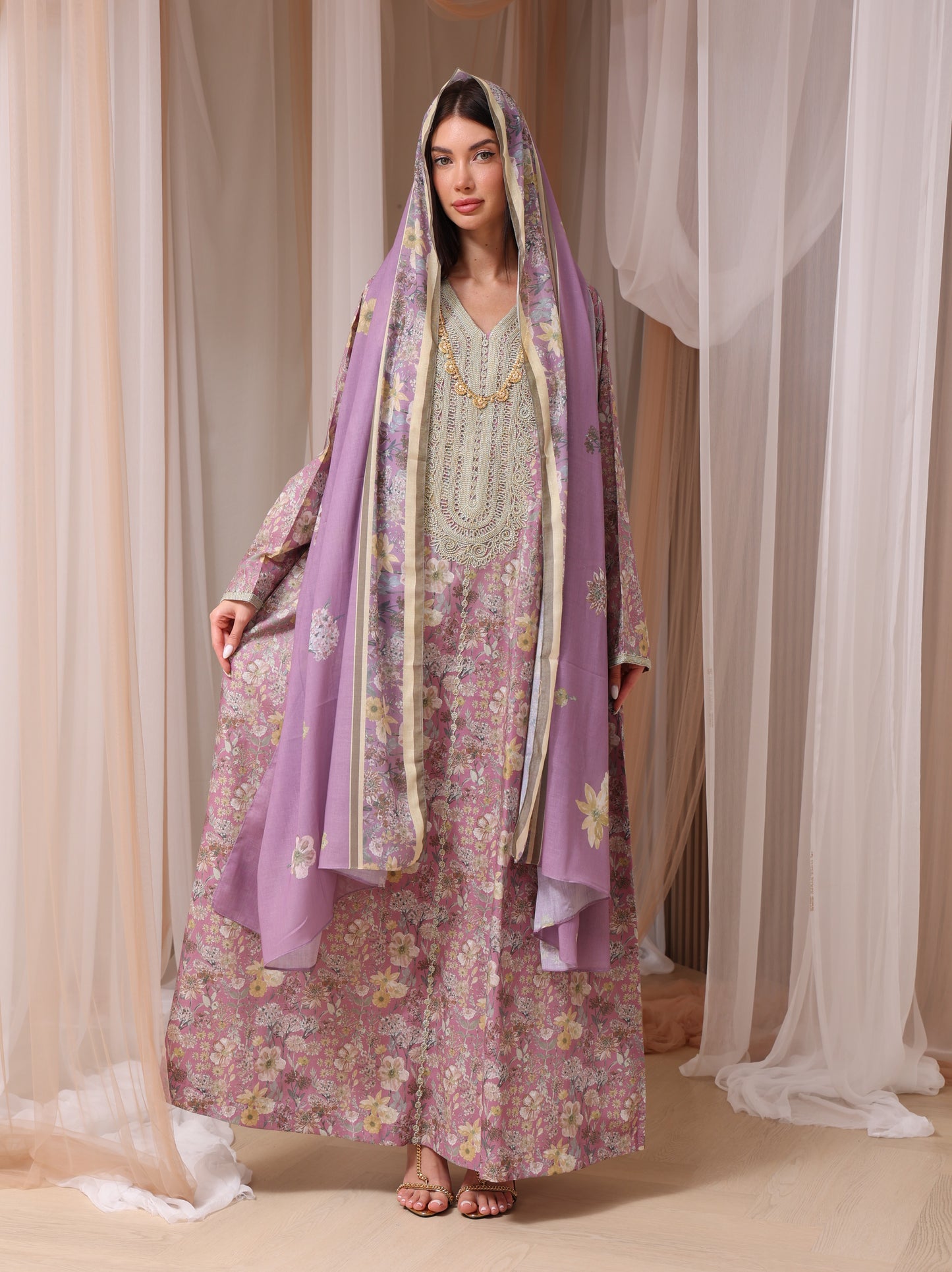 Lavender & Peach Wildflower Kaftan Set