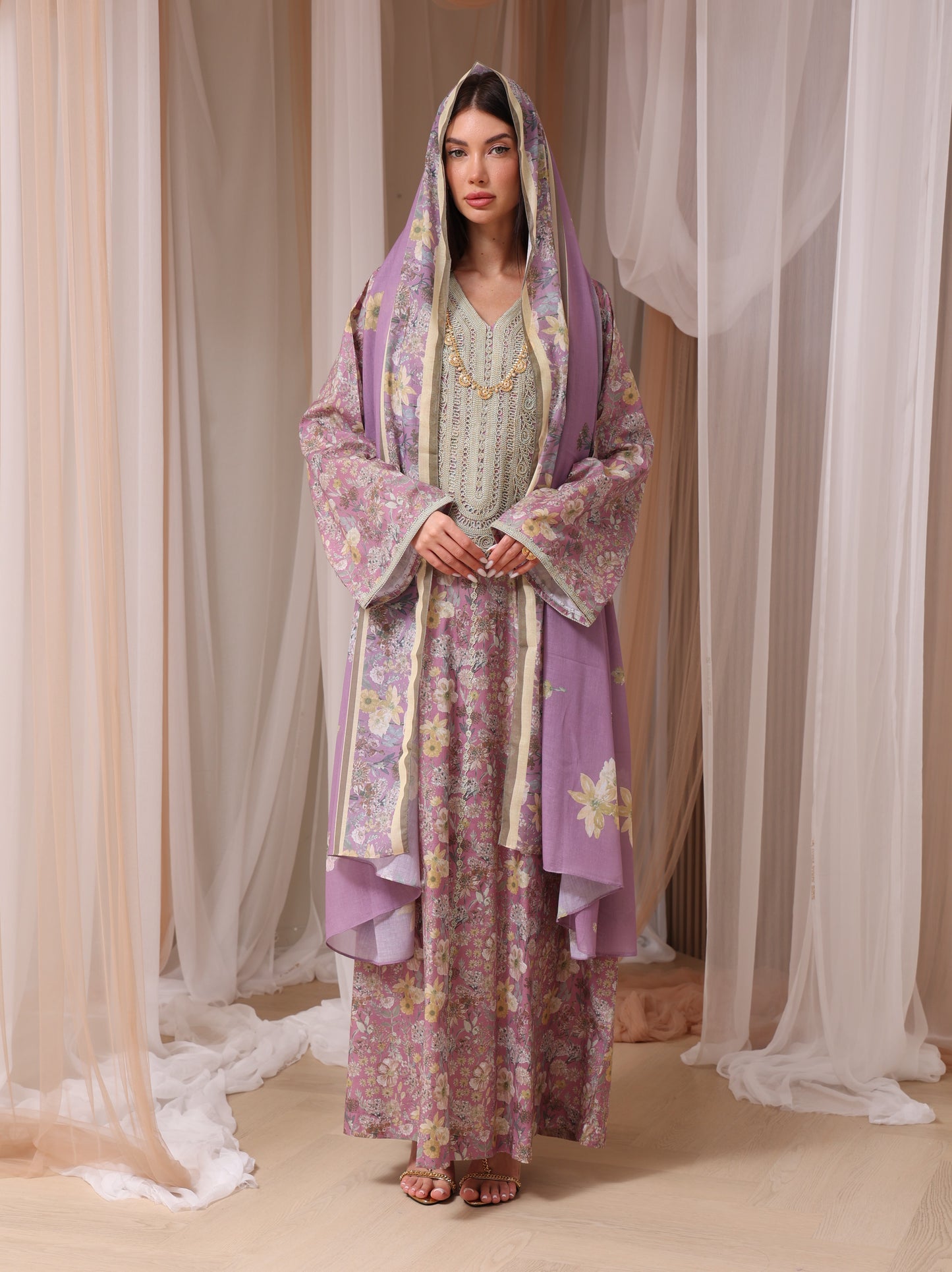 Lavender & Peach Wildflower Kaftan Set