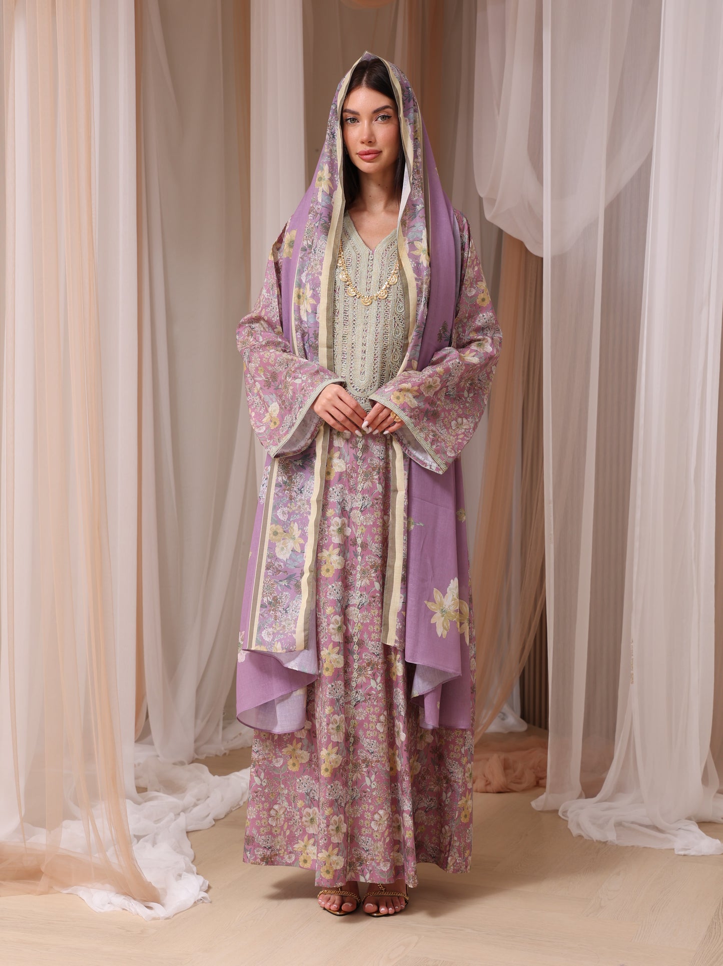 Lavender & Peach Wildflower Kaftan Set
