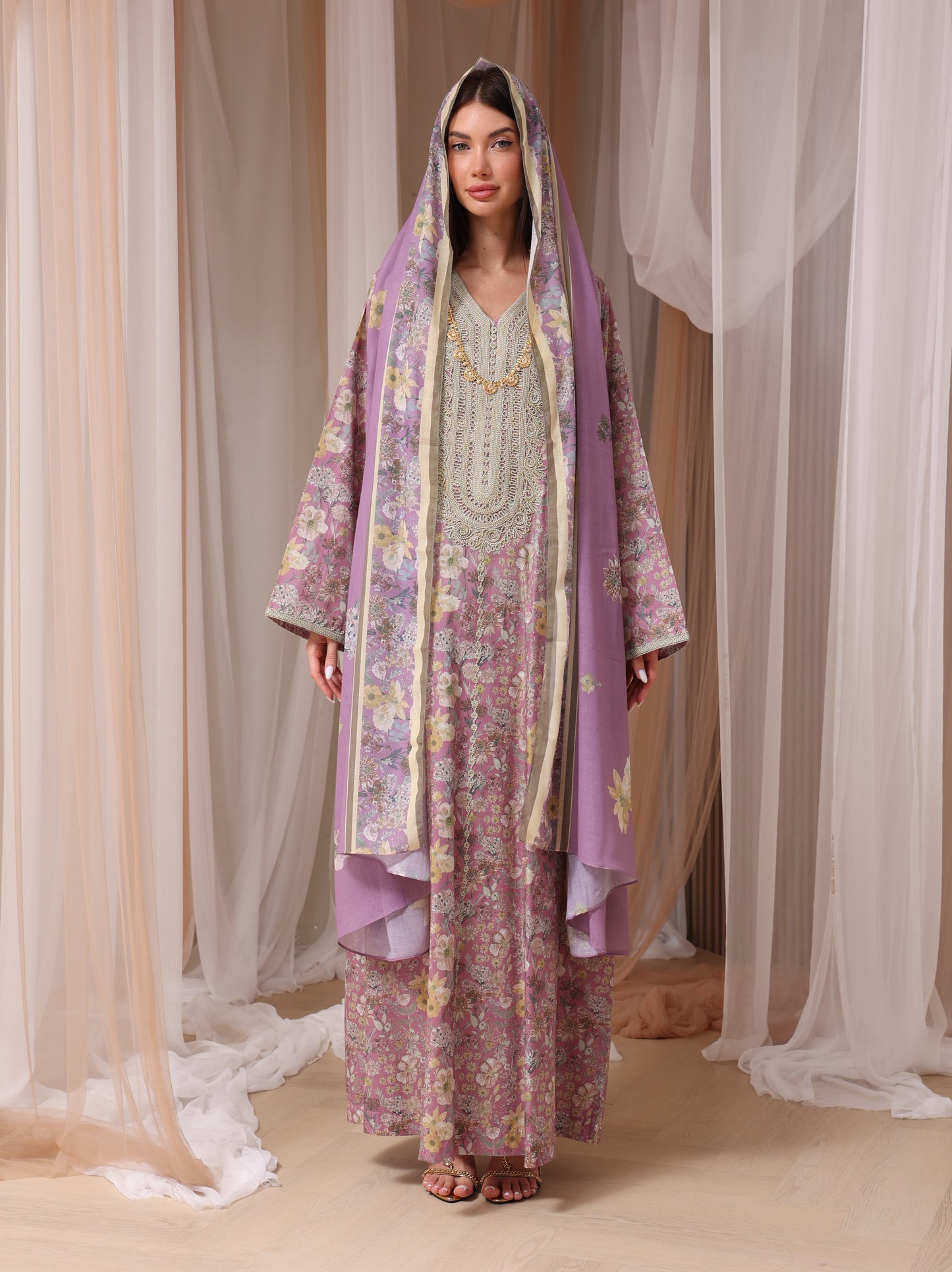 Lavender & Peach Wildflower Kaftan Set