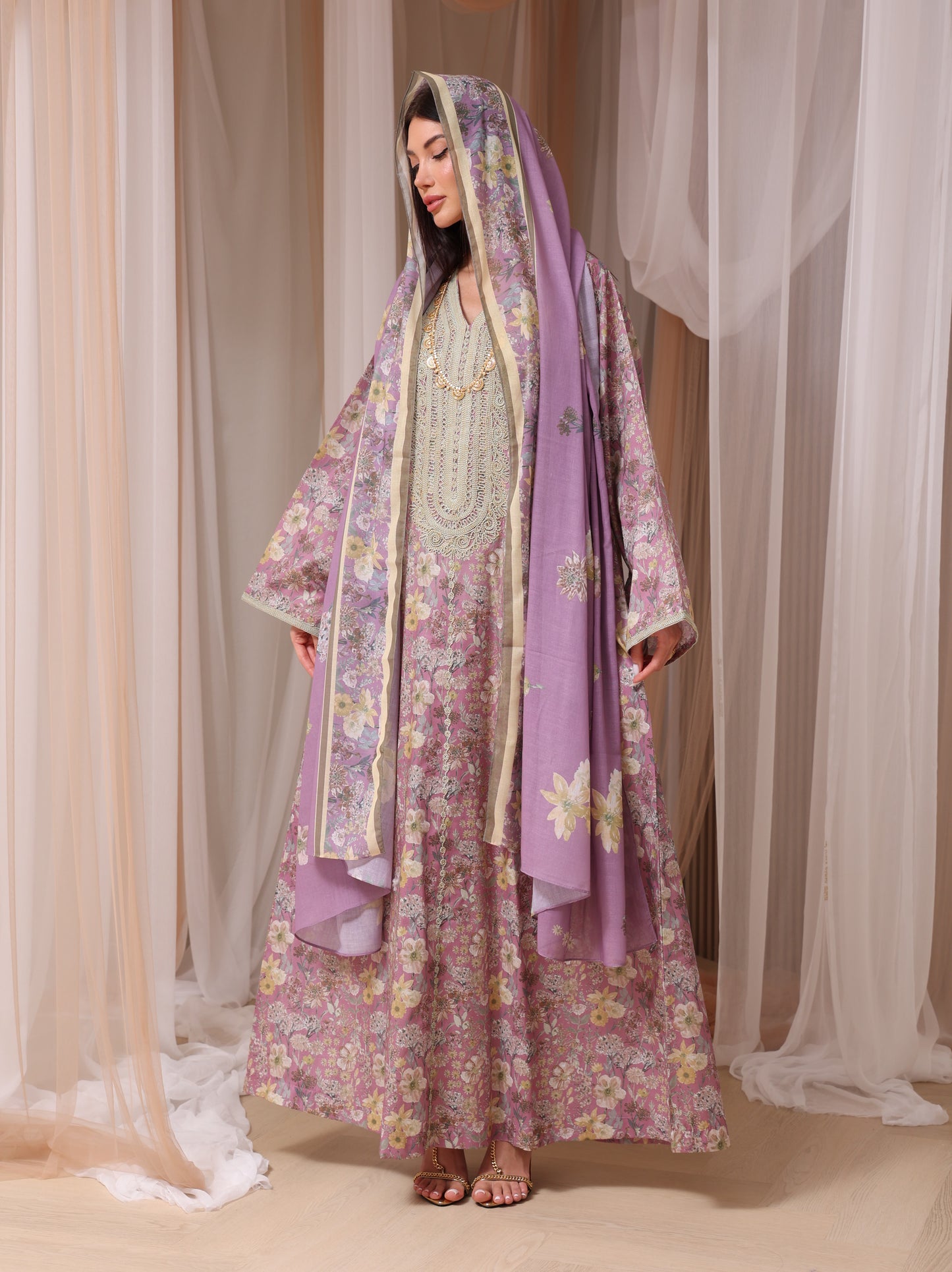 Lavender & Peach Wildflower Kaftan Set