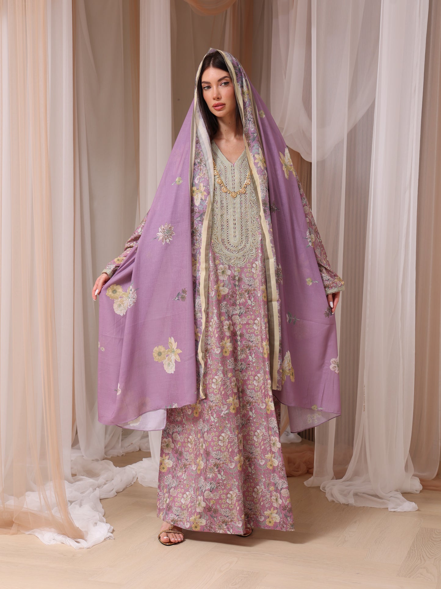 Lavender & Peach Wildflower Kaftan Set