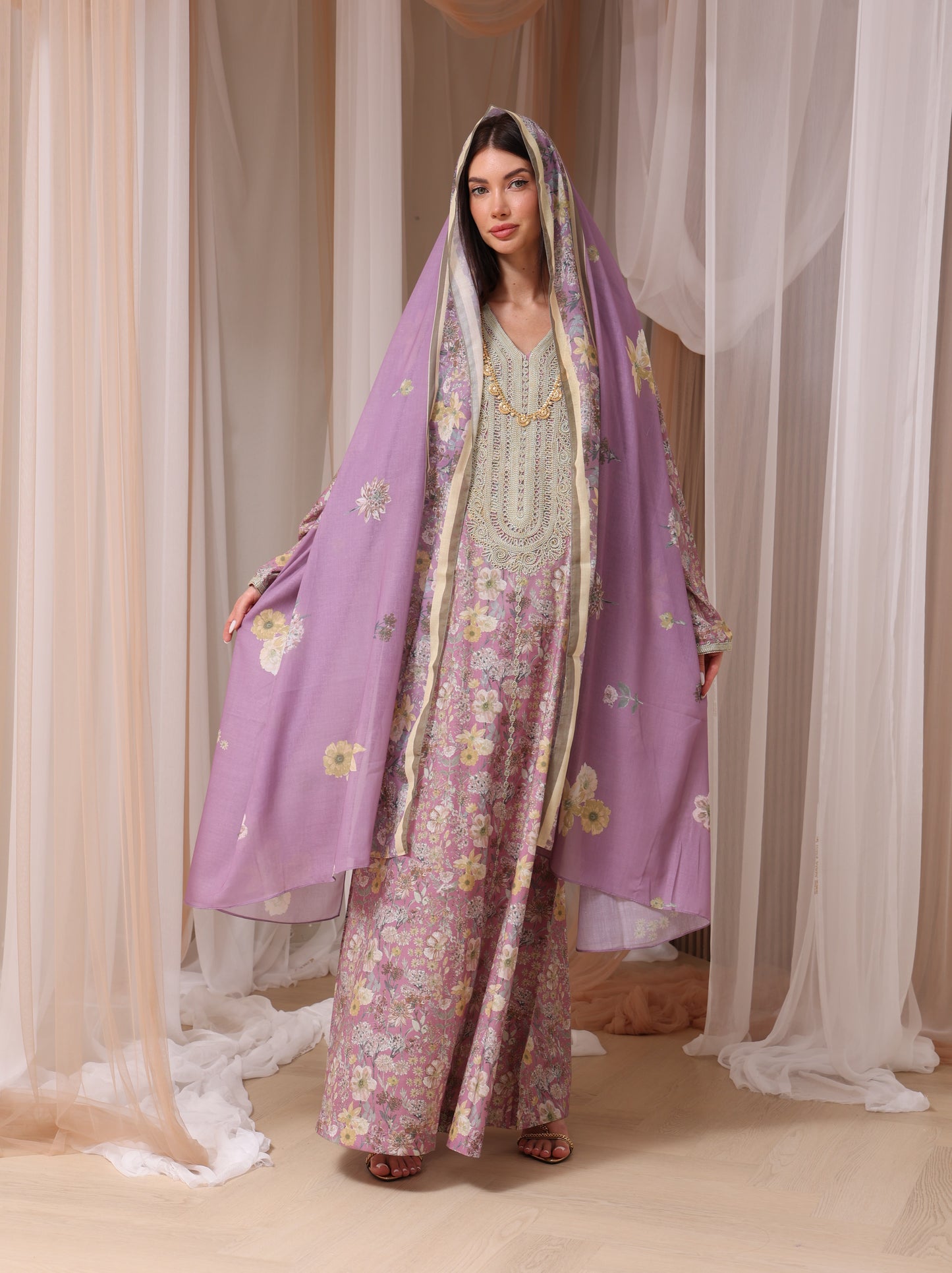 Lavender & Peach Wildflower Kaftan Set