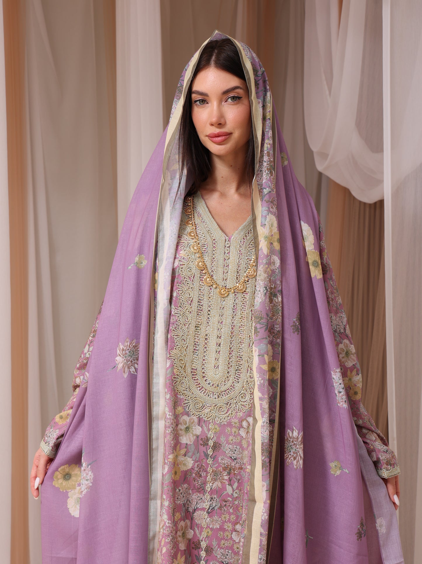 Lavender & Peach Wildflower Kaftan Set