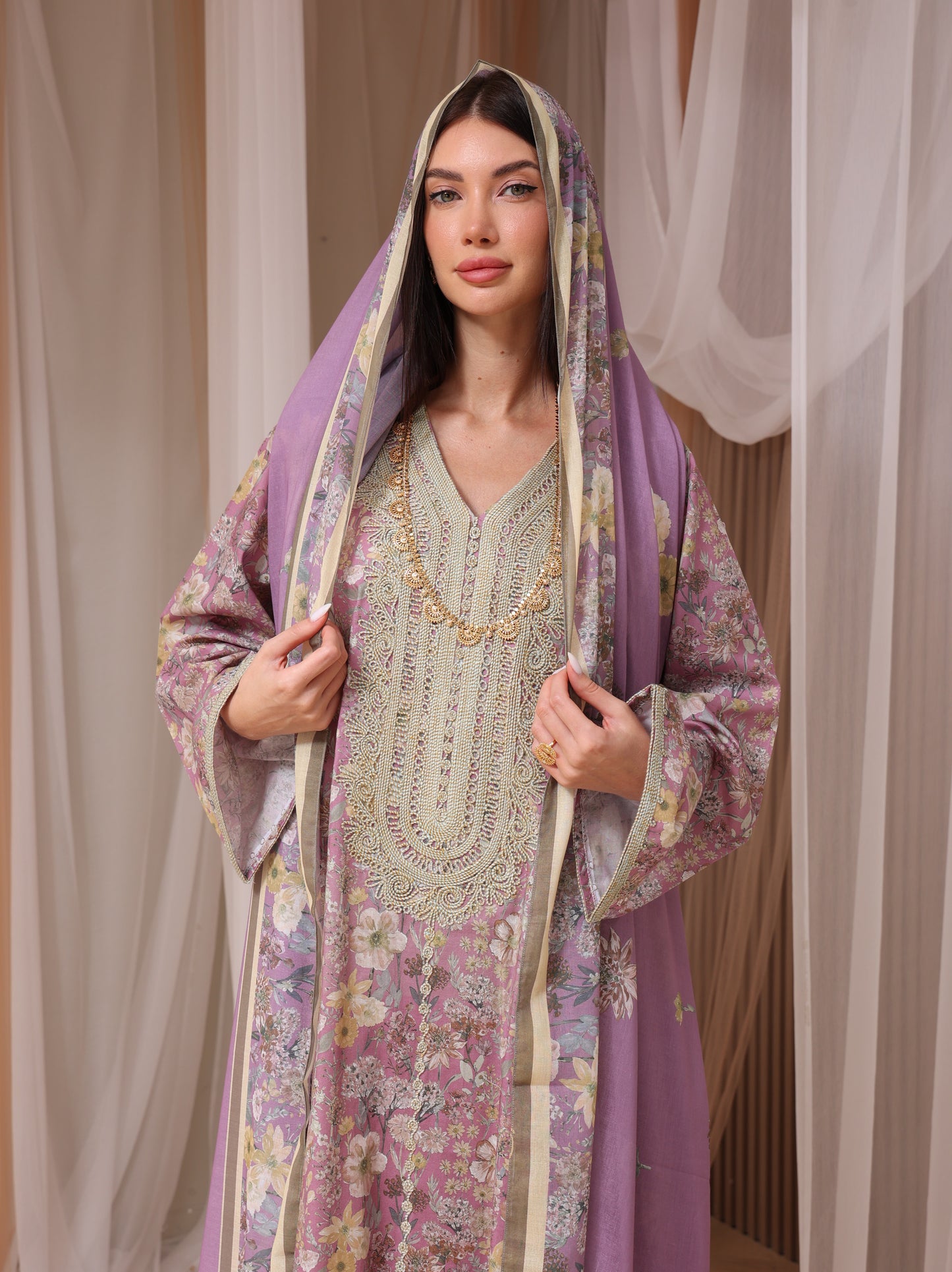 Lavender & Peach Wildflower Kaftan Set