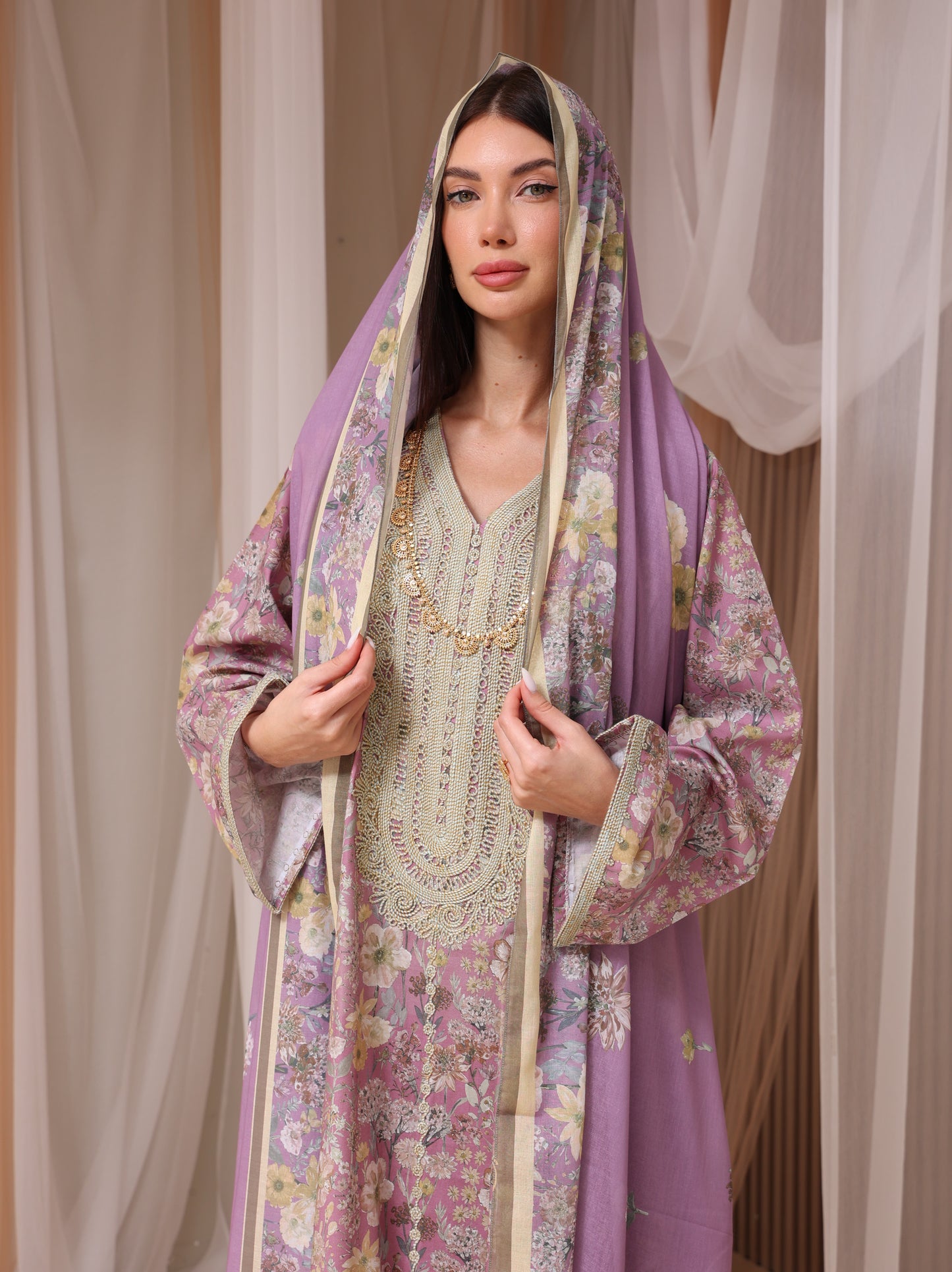 Lavender & Peach Wildflower Kaftan Set