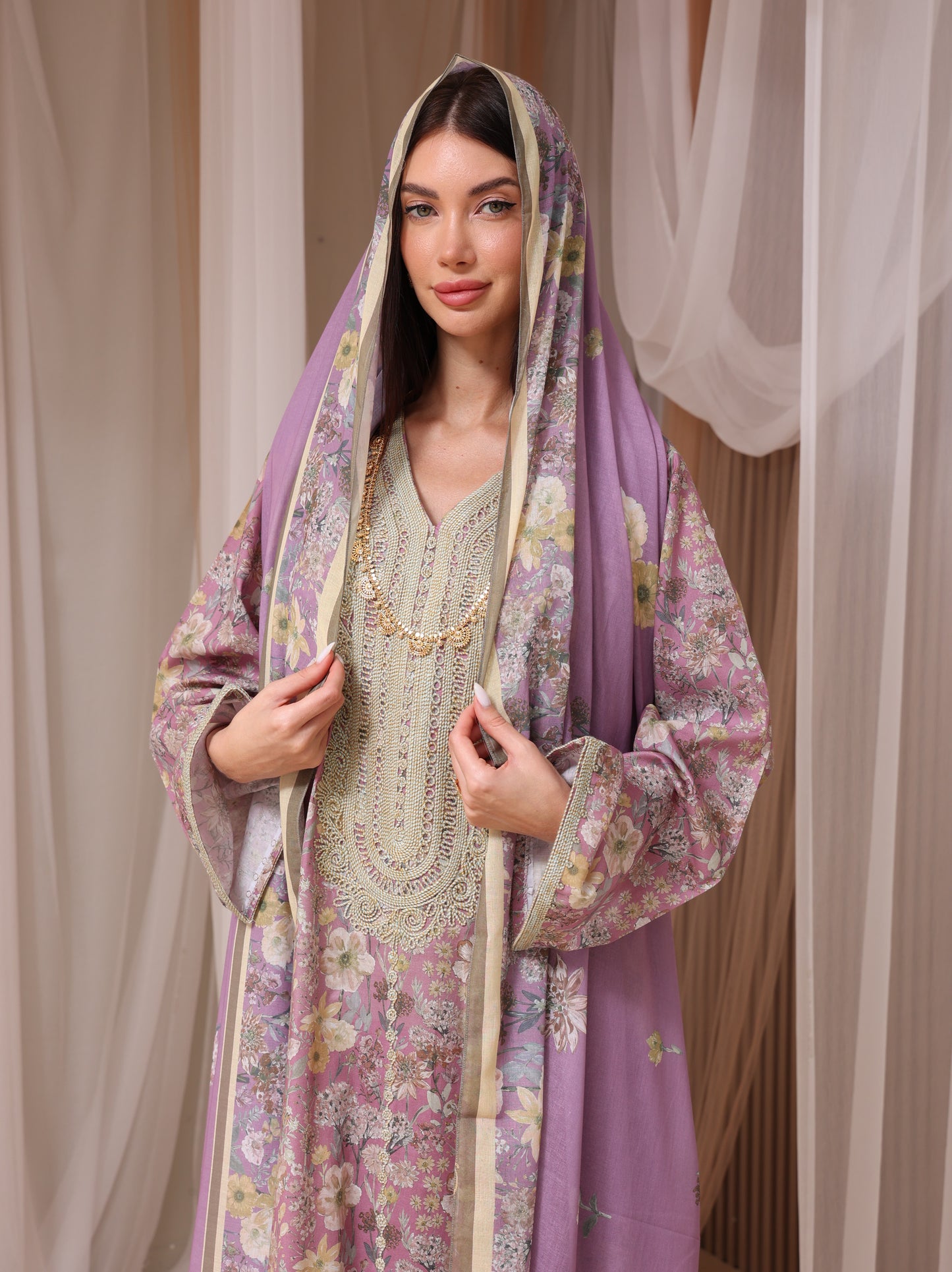 Lavender & Peach Wildflower Kaftan Set