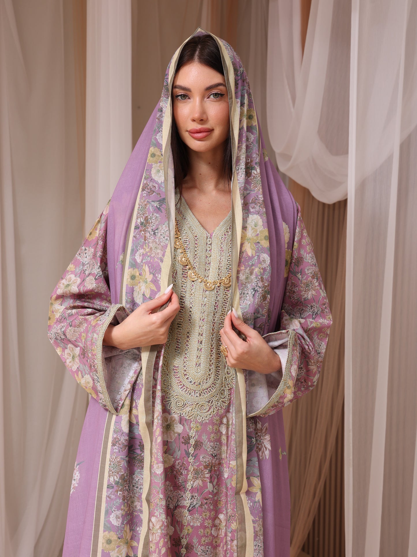 Lavender & Peach Wildflower Kaftan Set