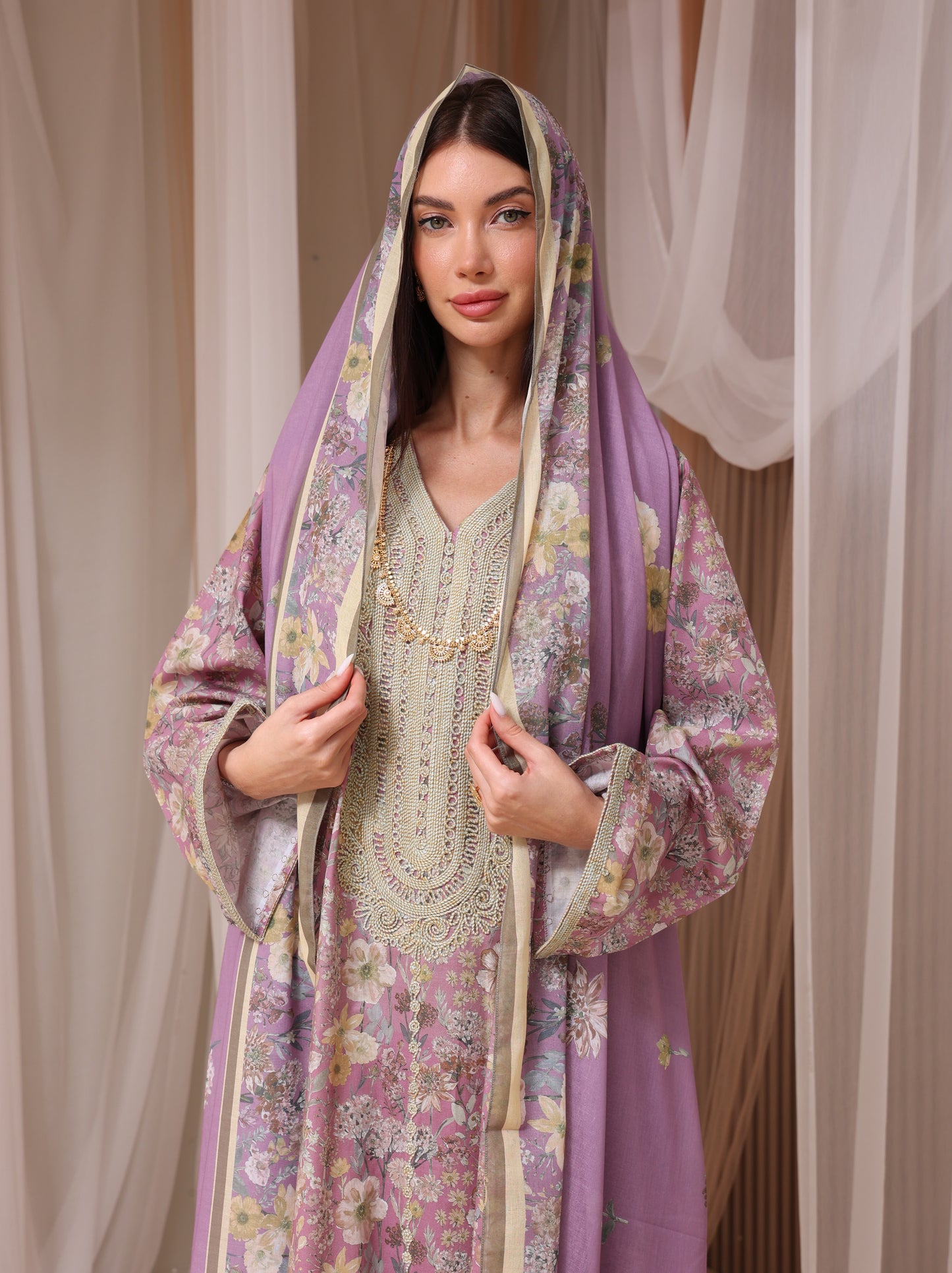 Lavender & Peach Wildflower Kaftan Set