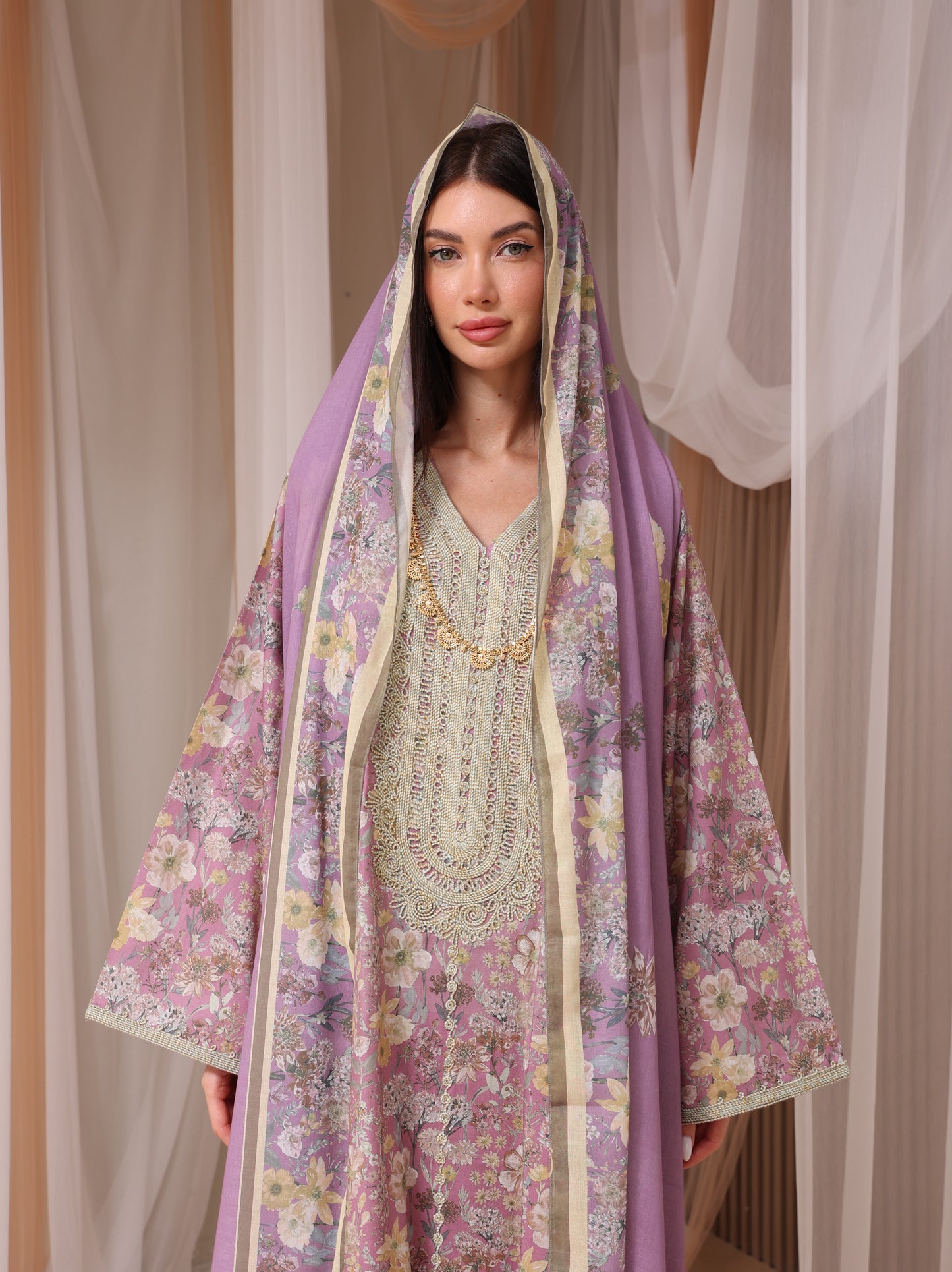 Lavender & Peach Wildflower Kaftan Set