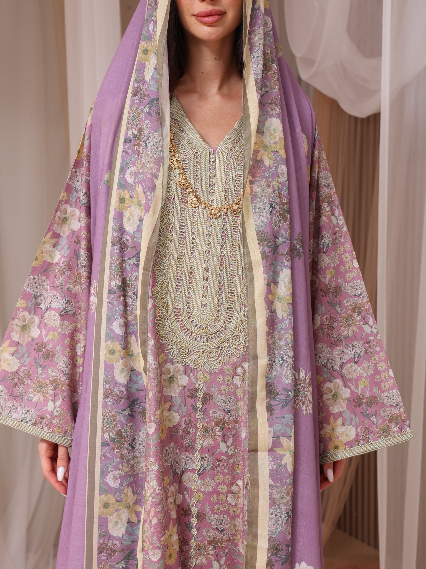 Lavender & Peach Wildflower Kaftan Set