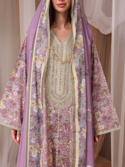 Lavender & Peach Wildflower Kaftan Set